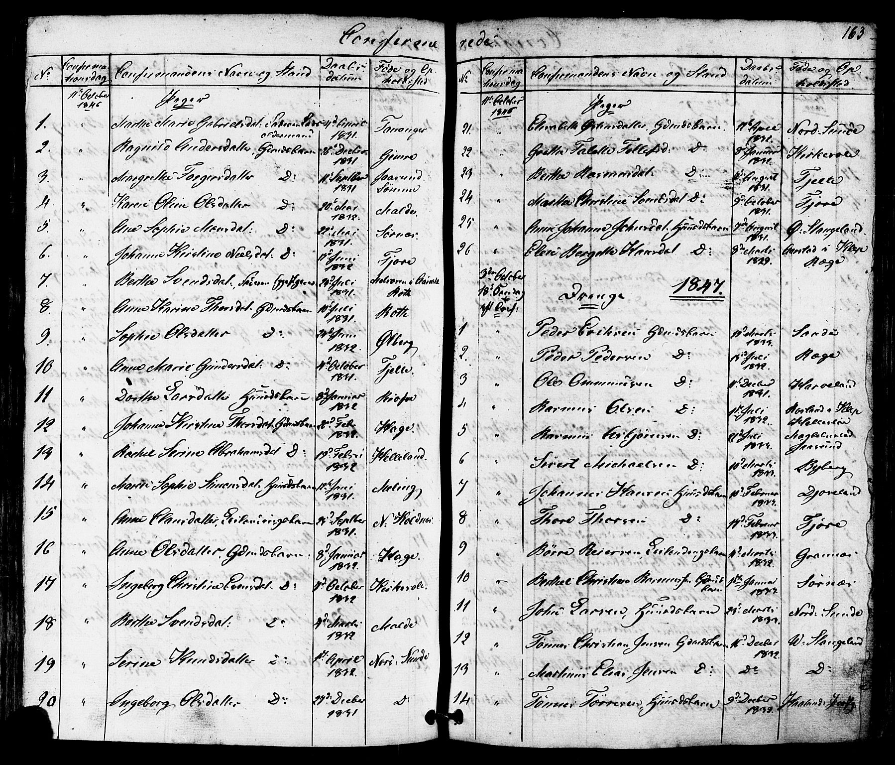 Håland sokneprestkontor, SAST/A-101802/001/30BB/L0002: Parish register (copy) no. B 2, 1845-1872, p. 163