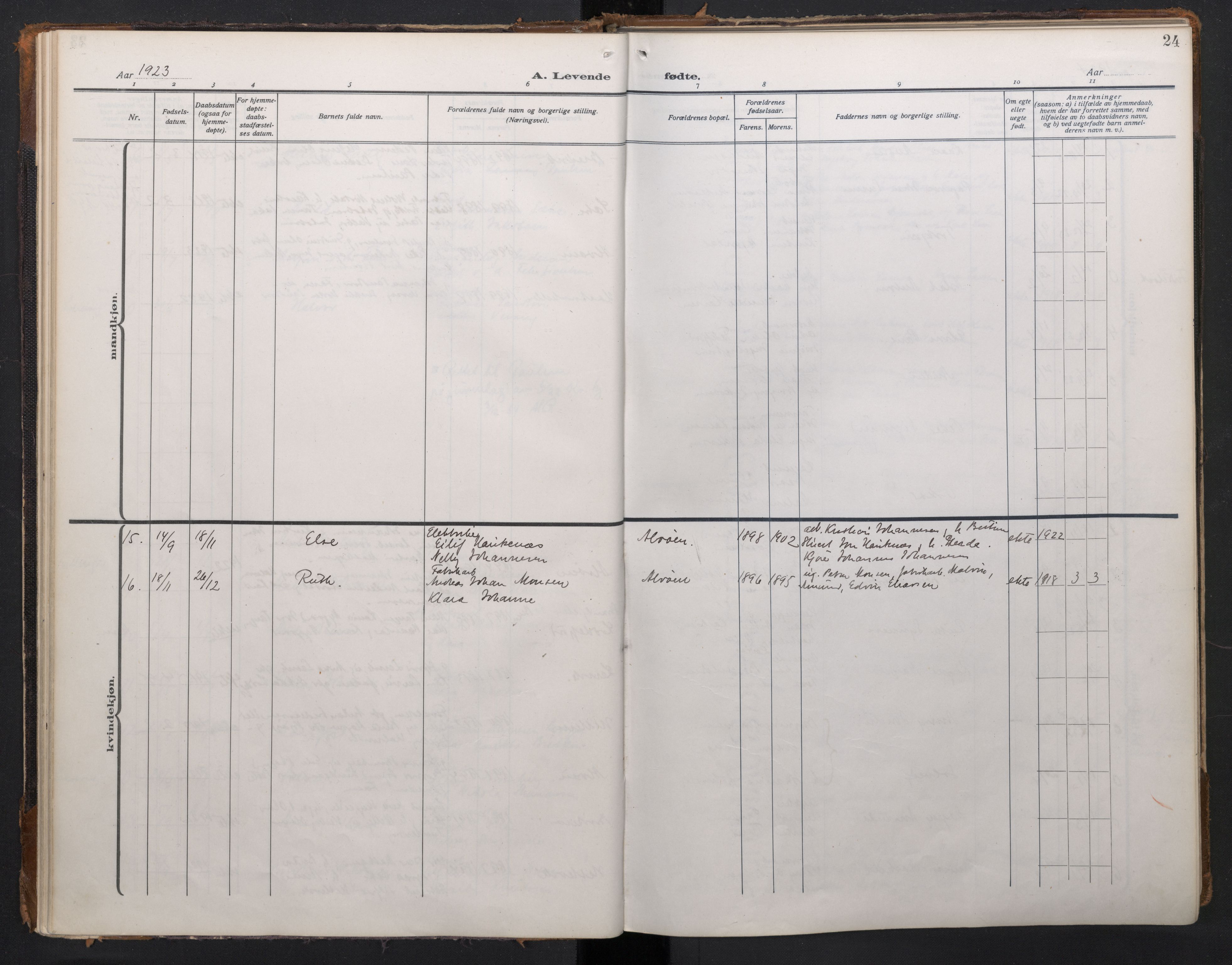 Laksevåg Sokneprestembete, AV/SAB-A-76501/H/Ha/Haa/Haah/L0001: Parish register (official) no. H 1, 1915-1934, p. 24