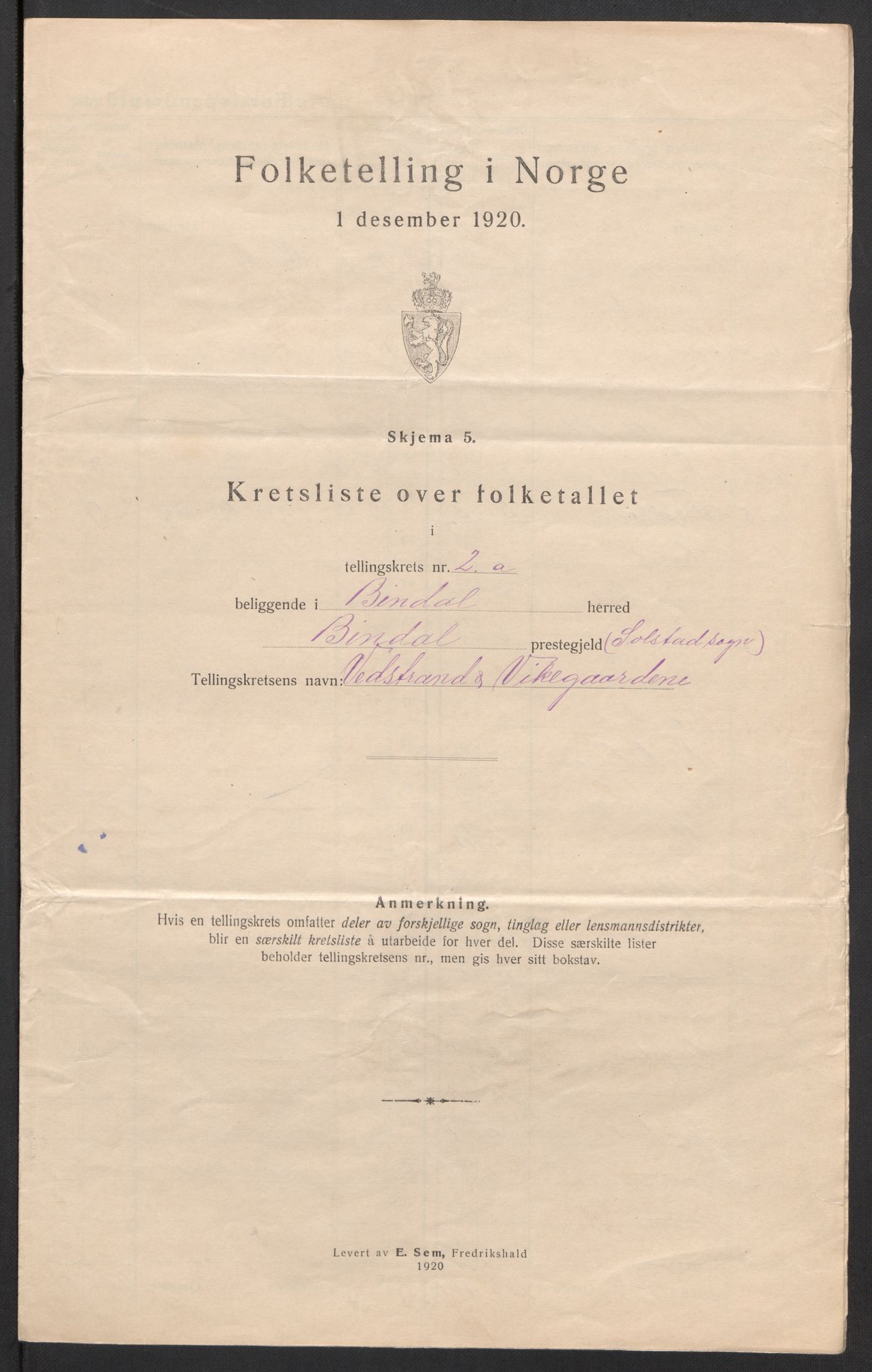 SAT, 1920 census for Bindal, 1920, p. 10