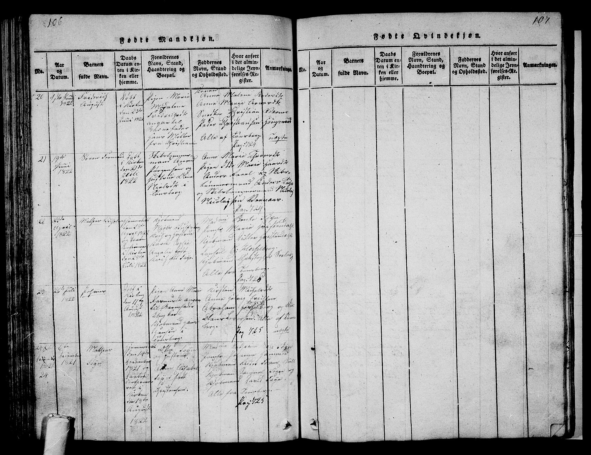 Tønsberg kirkebøker, SAKO/A-330/G/Ga/L0001: Parish register (copy) no. 1, 1813-1826, p. 106-107