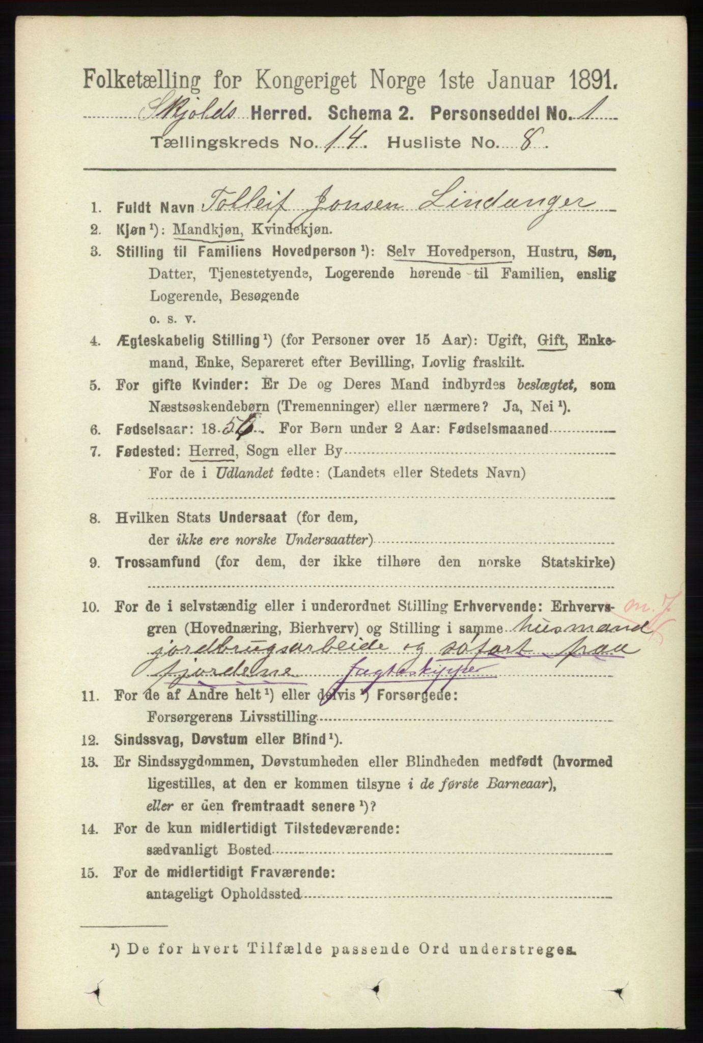 RA, 1891 census for 1154 Skjold, 1891, p. 2602