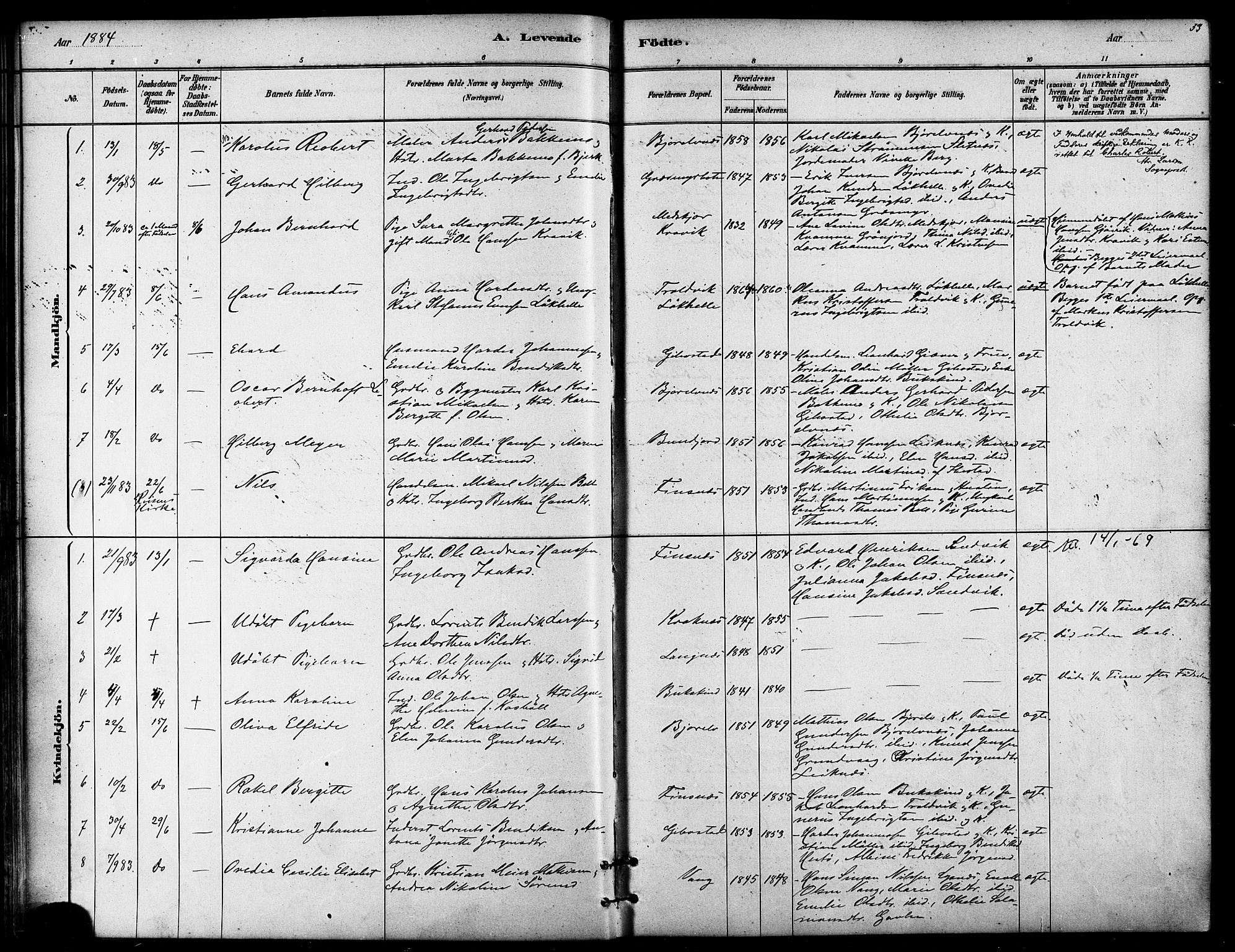 Lenvik sokneprestembete, SATØ/S-1310/H/Ha/Haa/L0011kirke: Parish register (official) no. 11, 1880-1889, p. 33