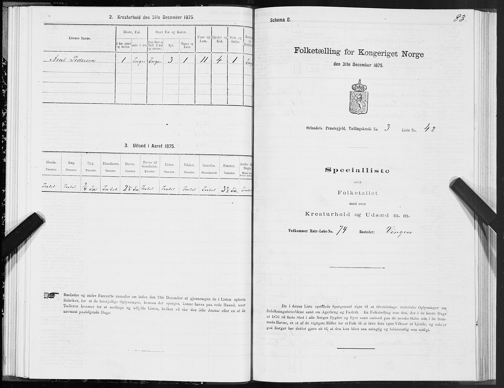 SAT, 1875 census for 1621P Ørland, 1875, p. 2083