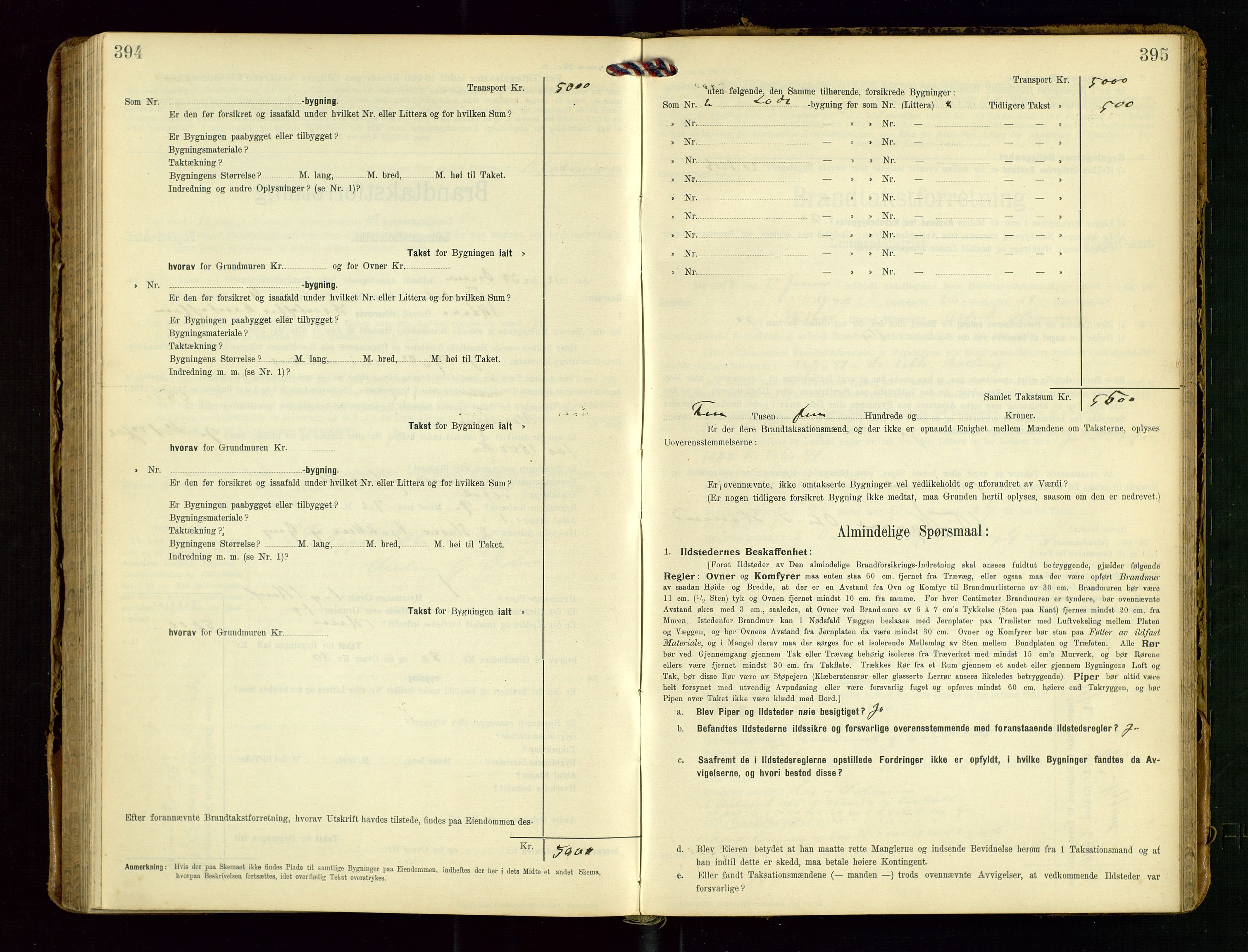 Torvestad lensmannskontor, AV/SAST-A-100307/1/Gob/L0004: "Brandtaxationsprotokol for Torvestad Lensmannsdistrikt", 1909-1923, p. 394-395