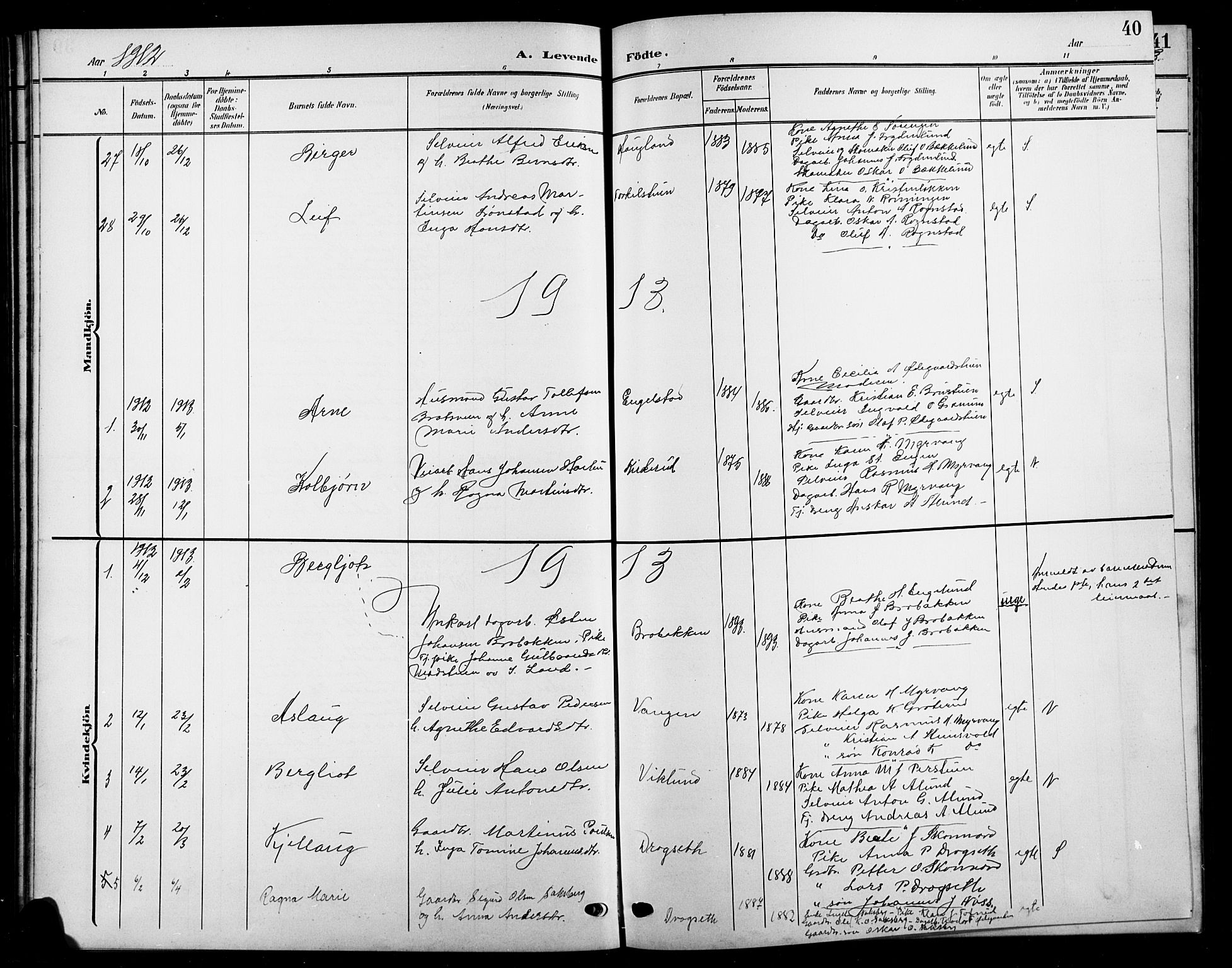 Biri prestekontor, SAH/PREST-096/H/Ha/Hab/L0005: Parish register (copy) no. 5, 1906-1919, p. 40