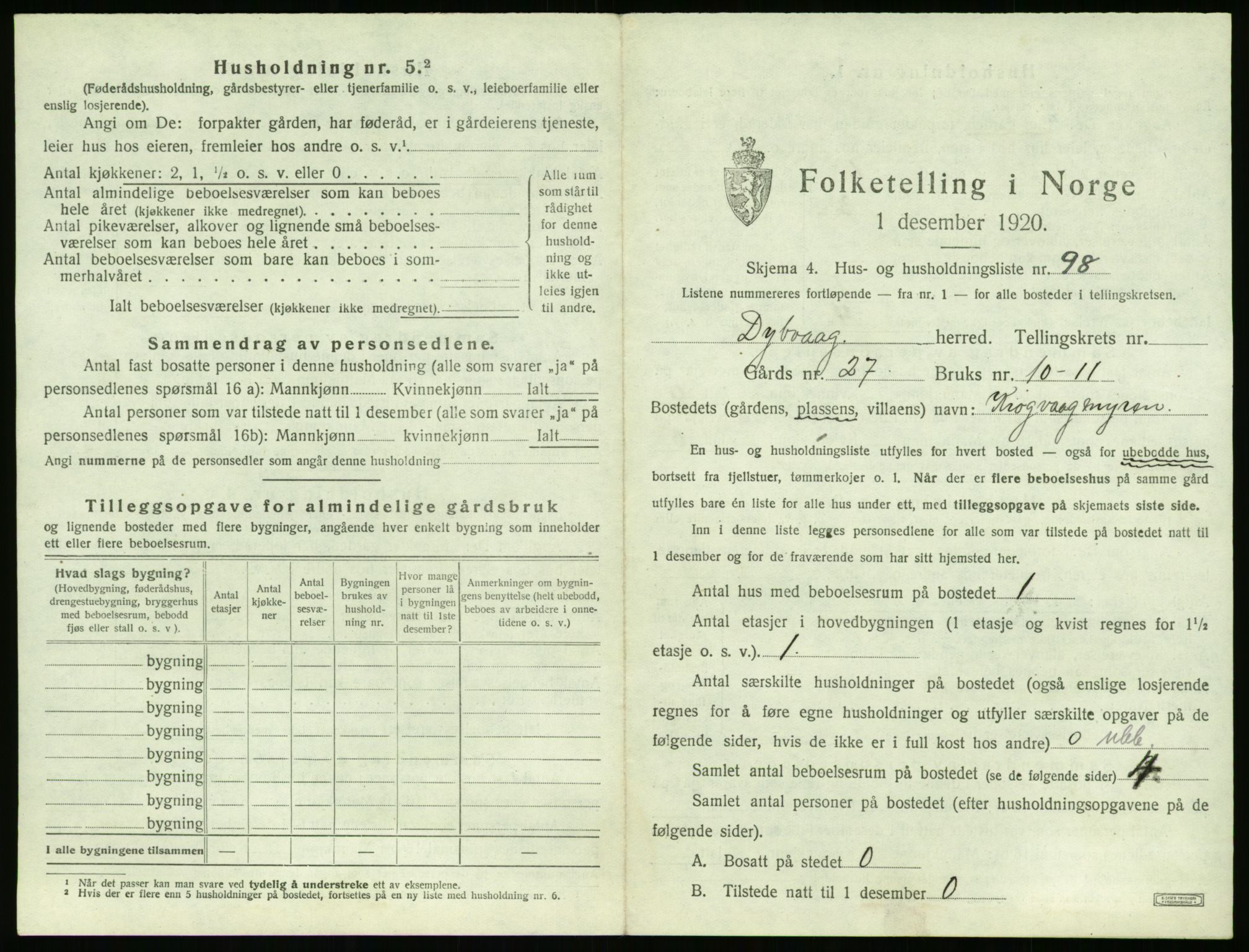 SAK, 1920 census for Dypvåg, 1920, p. 237