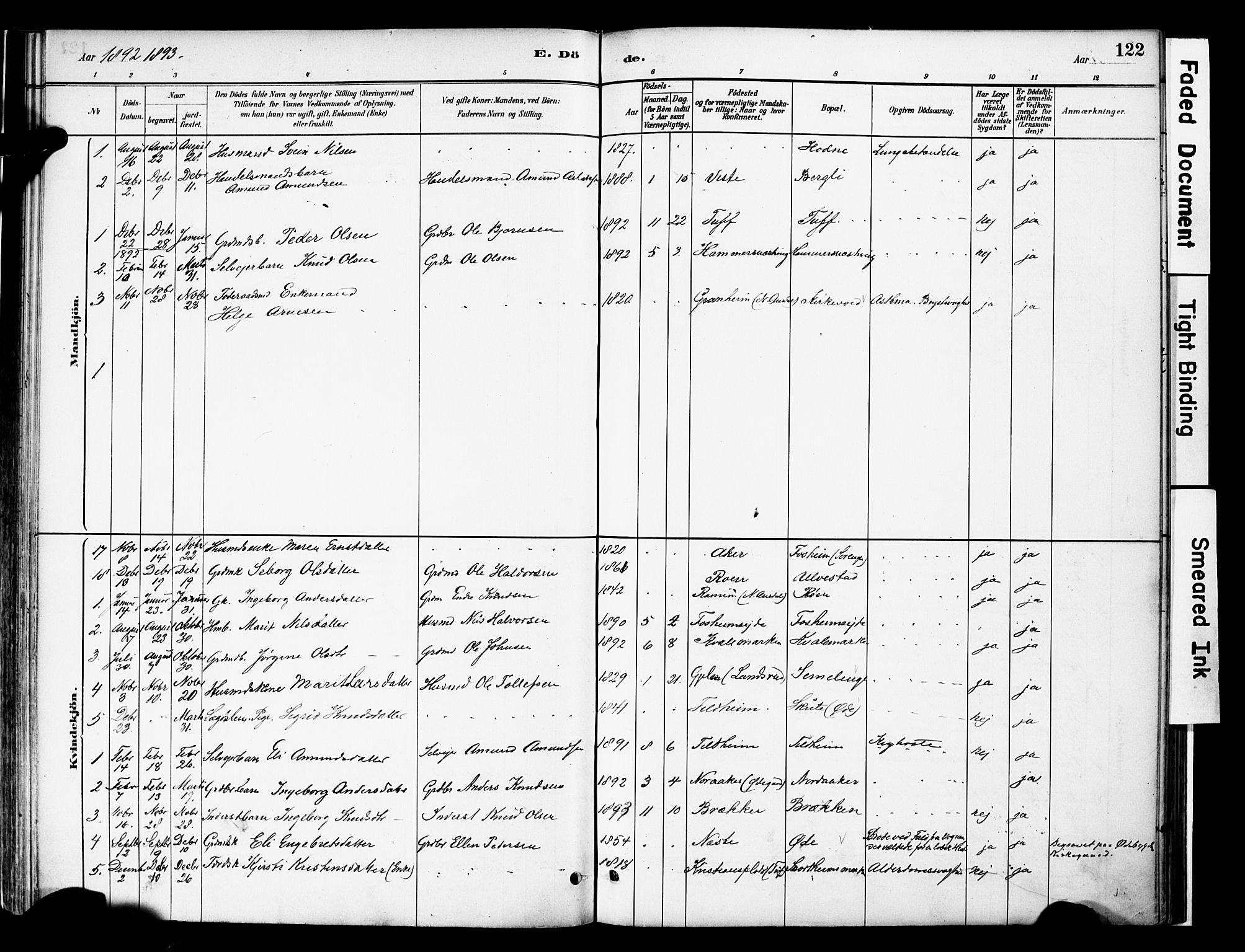 Vestre Slidre prestekontor, SAH/PREST-136/H/Ha/Haa/L0006: Parish register (official) no. 6, 1881-1912, p. 122
