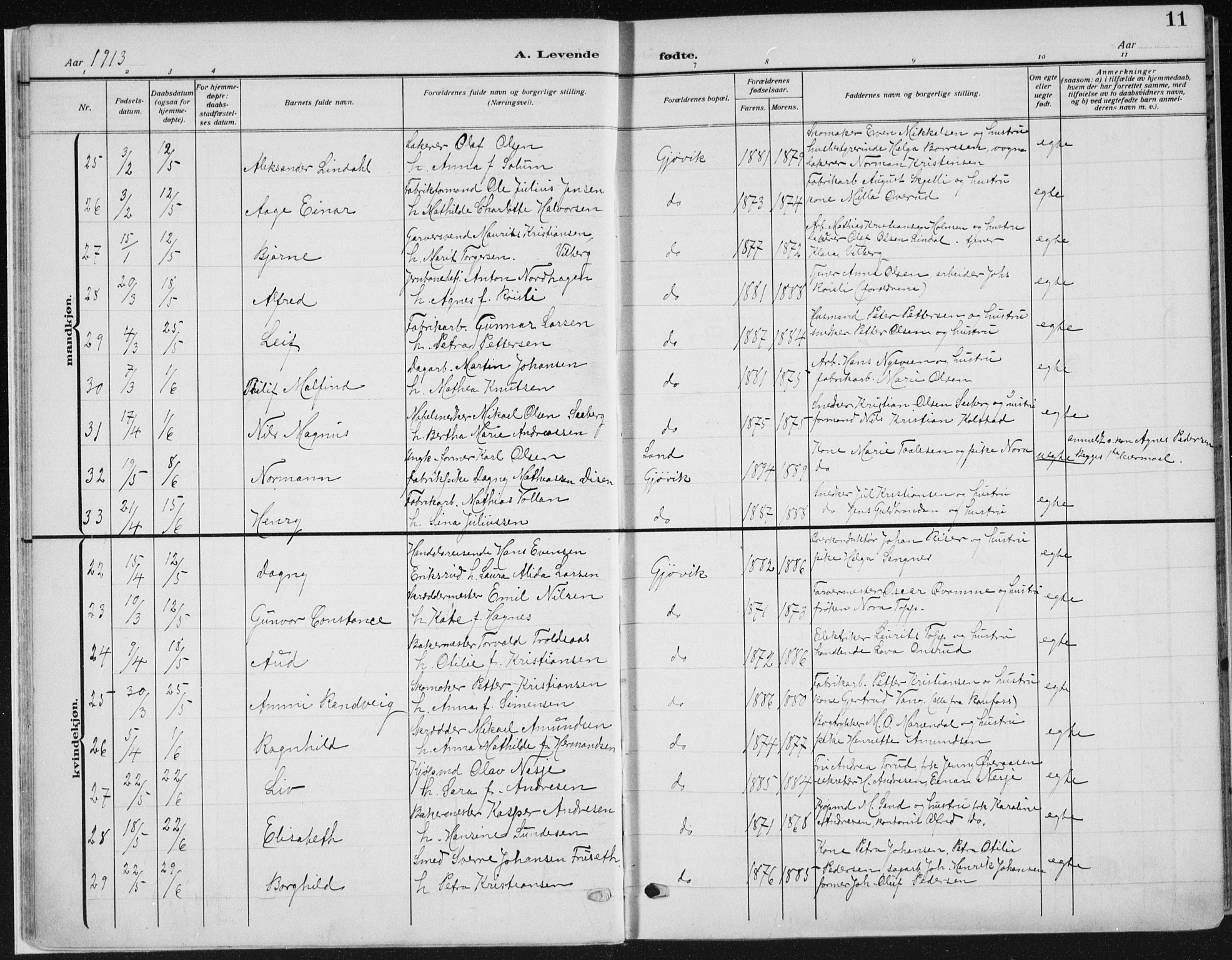 Vardal prestekontor, AV/SAH-PREST-100/H/Ha/Haa/L0014: Parish register (official) no. 14, 1912-1922, p. 11