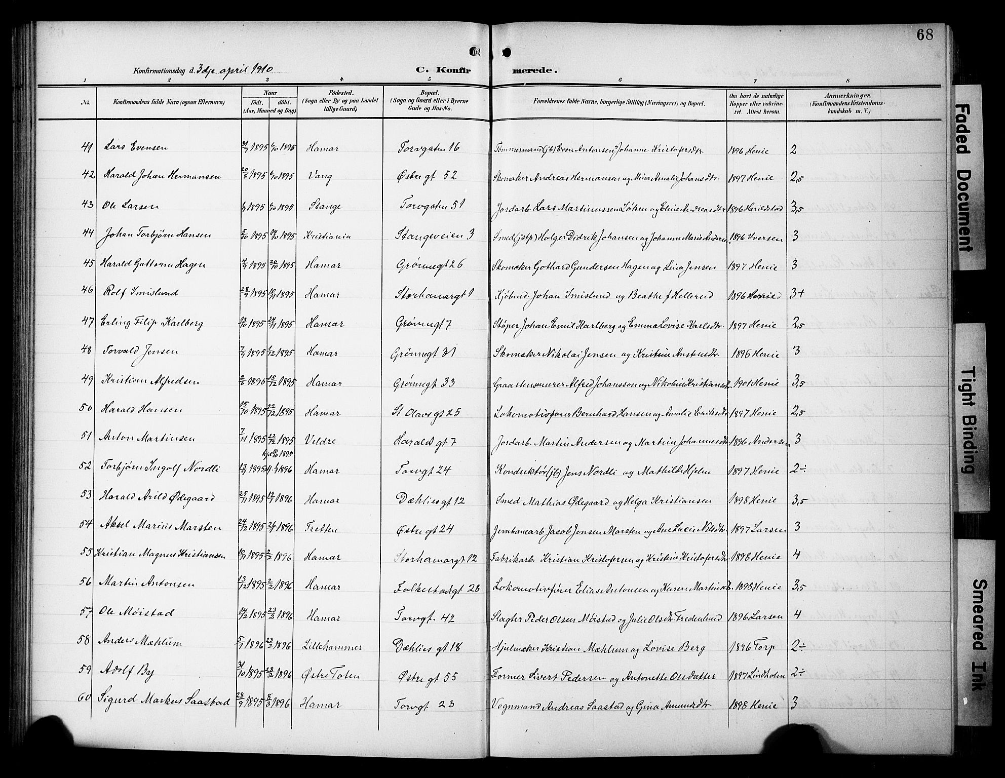 Hamar prestekontor, SAH/DOMPH-002/H/Ha/Hab/L0002: Parish register (copy) no. 2, 1899-1929, p. 68