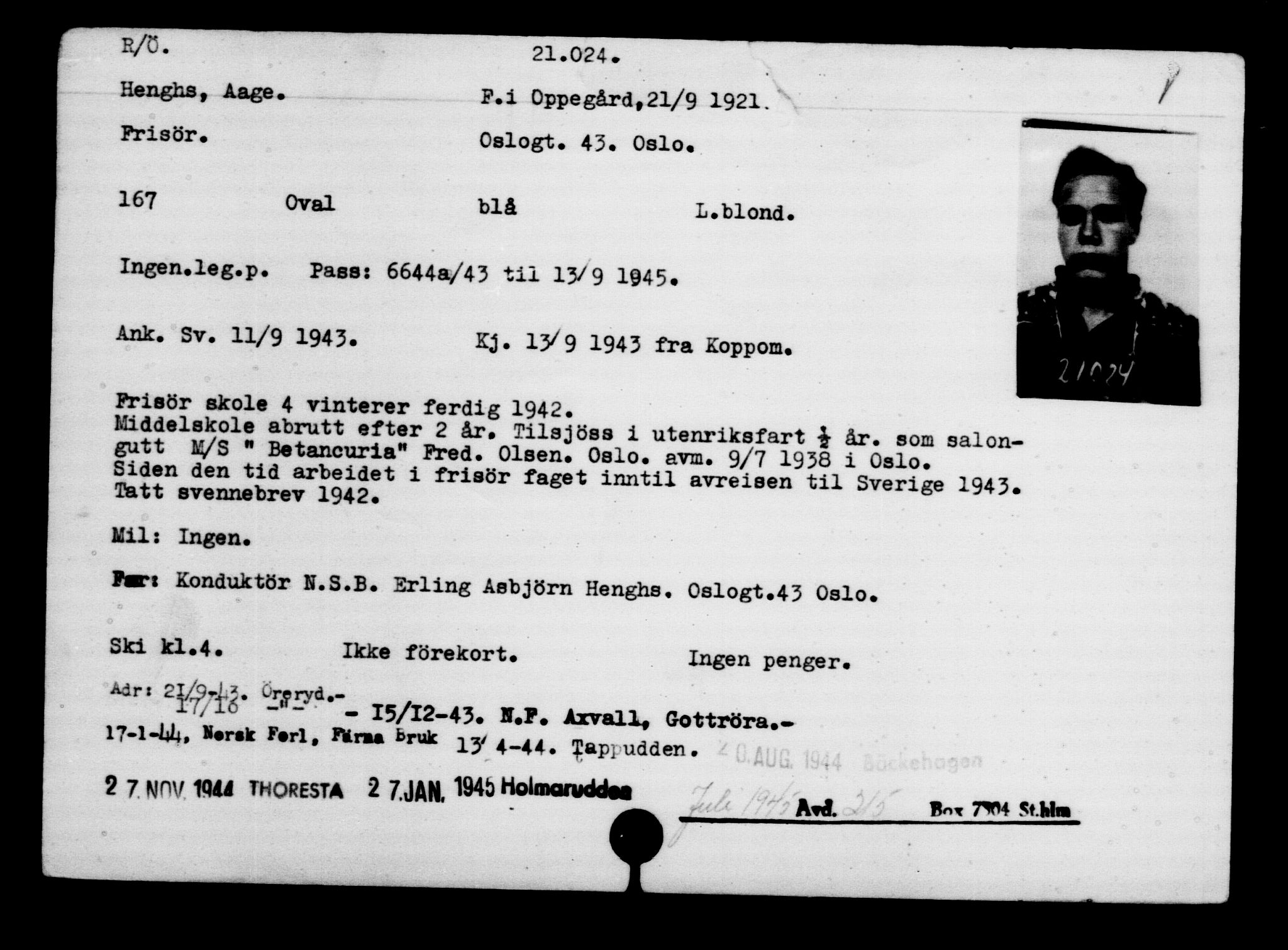 Utenriksstasjonene, Legasjonen i Stockholm, Flyktningkontoret, AV/RA-S-6753/V/Va/L0009: Kjesäterkartoteket, flyktninger med registreringsnr. 18502-22048, 1940-1945, p. 2017