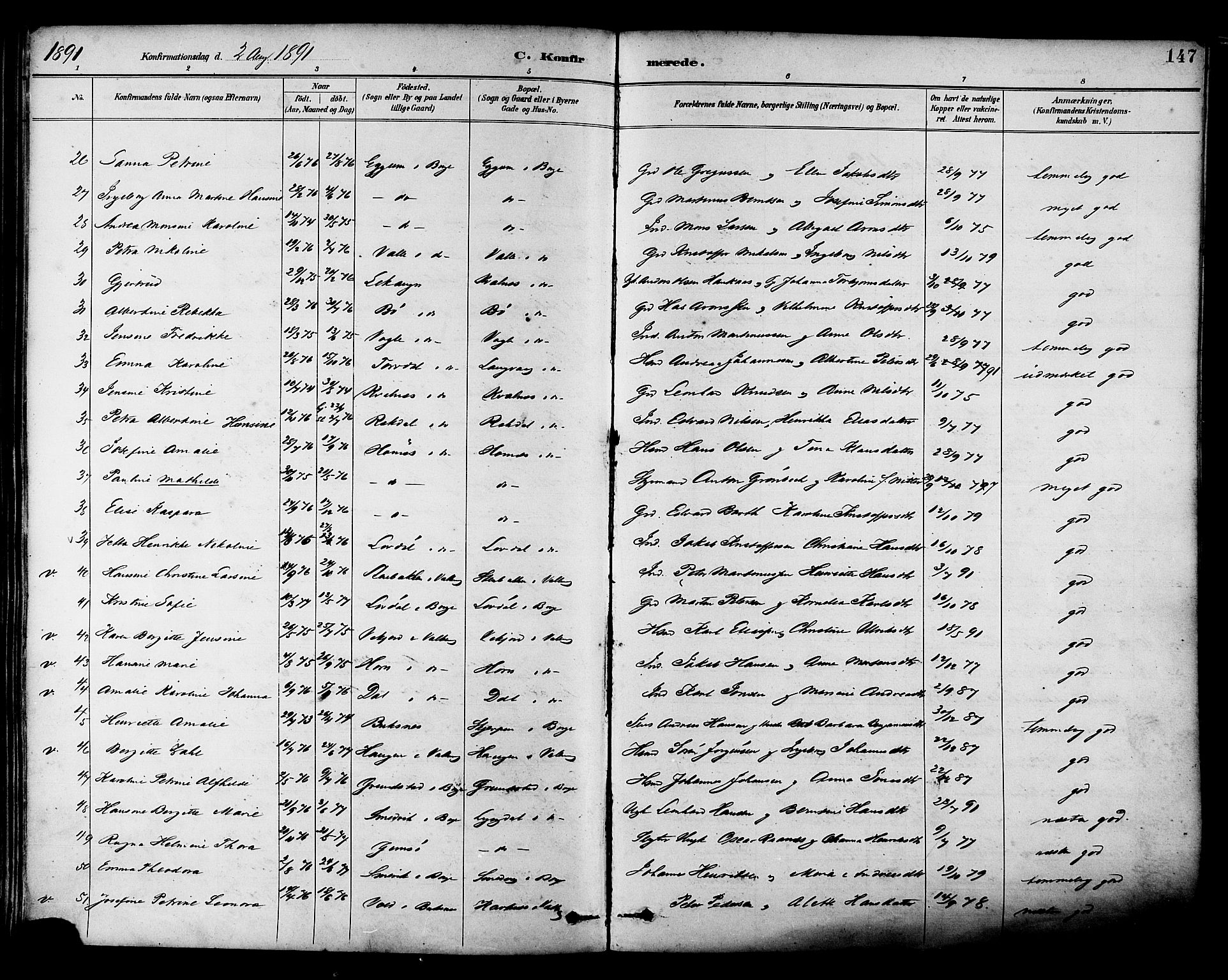 Ministerialprotokoller, klokkerbøker og fødselsregistre - Nordland, AV/SAT-A-1459/880/L1133: Parish register (official) no. 880A07, 1888-1898, p. 147