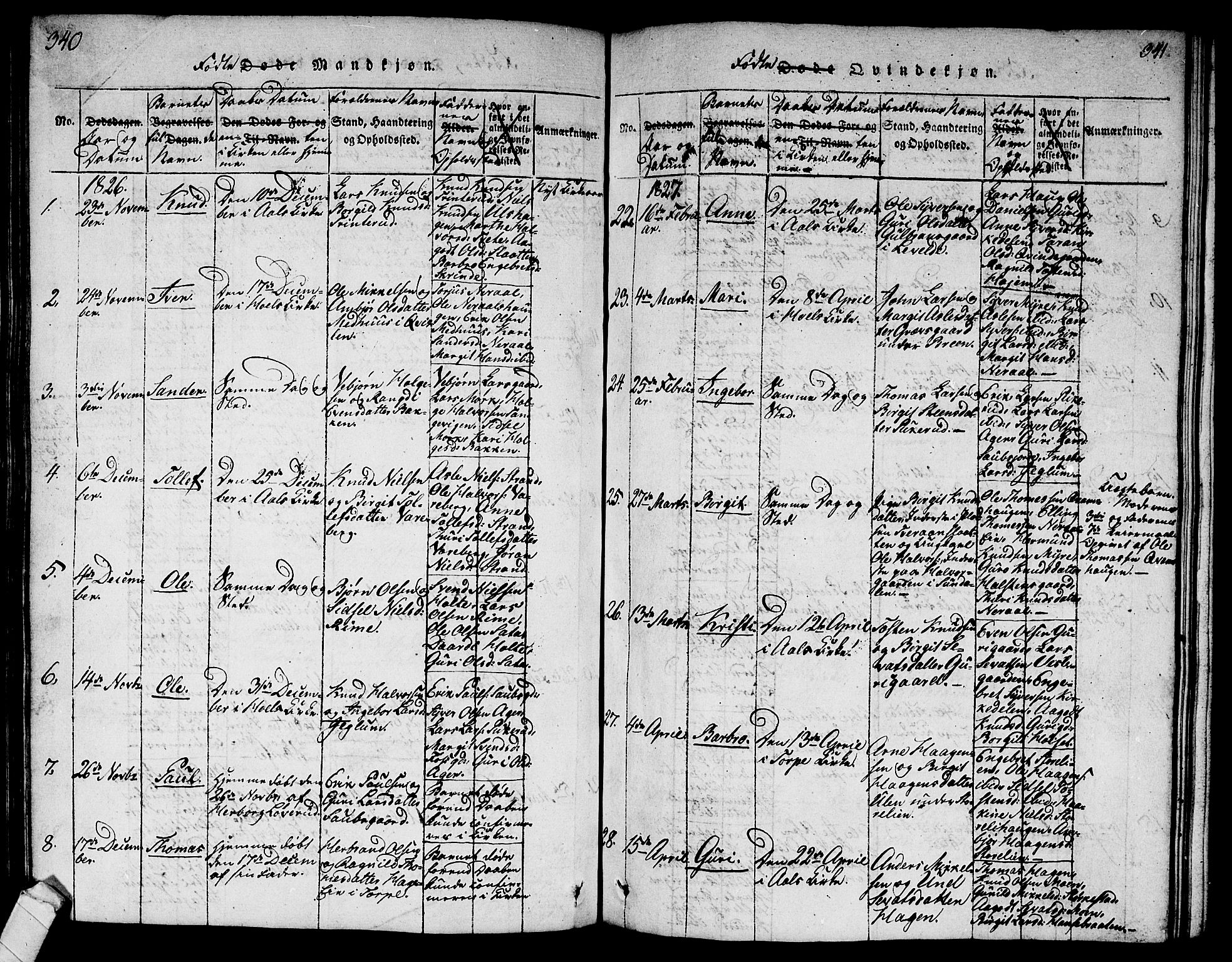 Ål kirkebøker, AV/SAKO-A-249/G/Ga/L0001: Parish register (copy) no. 1, 1815-1829, p. 340-341