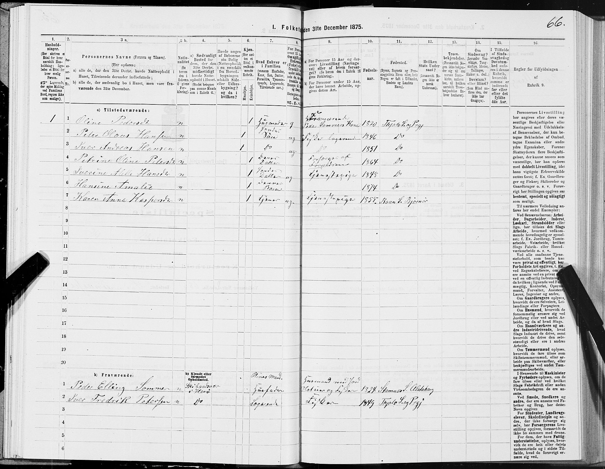 SAT, 1875 census for 1817P Tjøtta, 1875, p. 3066