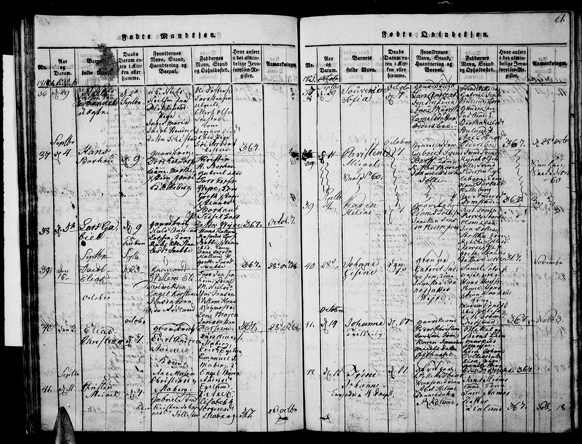 Lista sokneprestkontor, AV/SAK-1111-0027/F/Fb/L0001: Parish register (copy) no. B 1, 1816-1832, p. 61