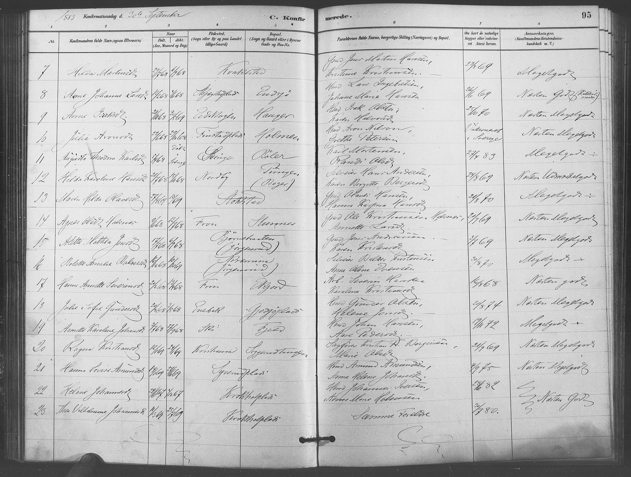 Kråkstad prestekontor Kirkebøker, AV/SAO-A-10125a/F/Fb/L0001: Parish register (official) no. II 1, 1880-1892, p. 95