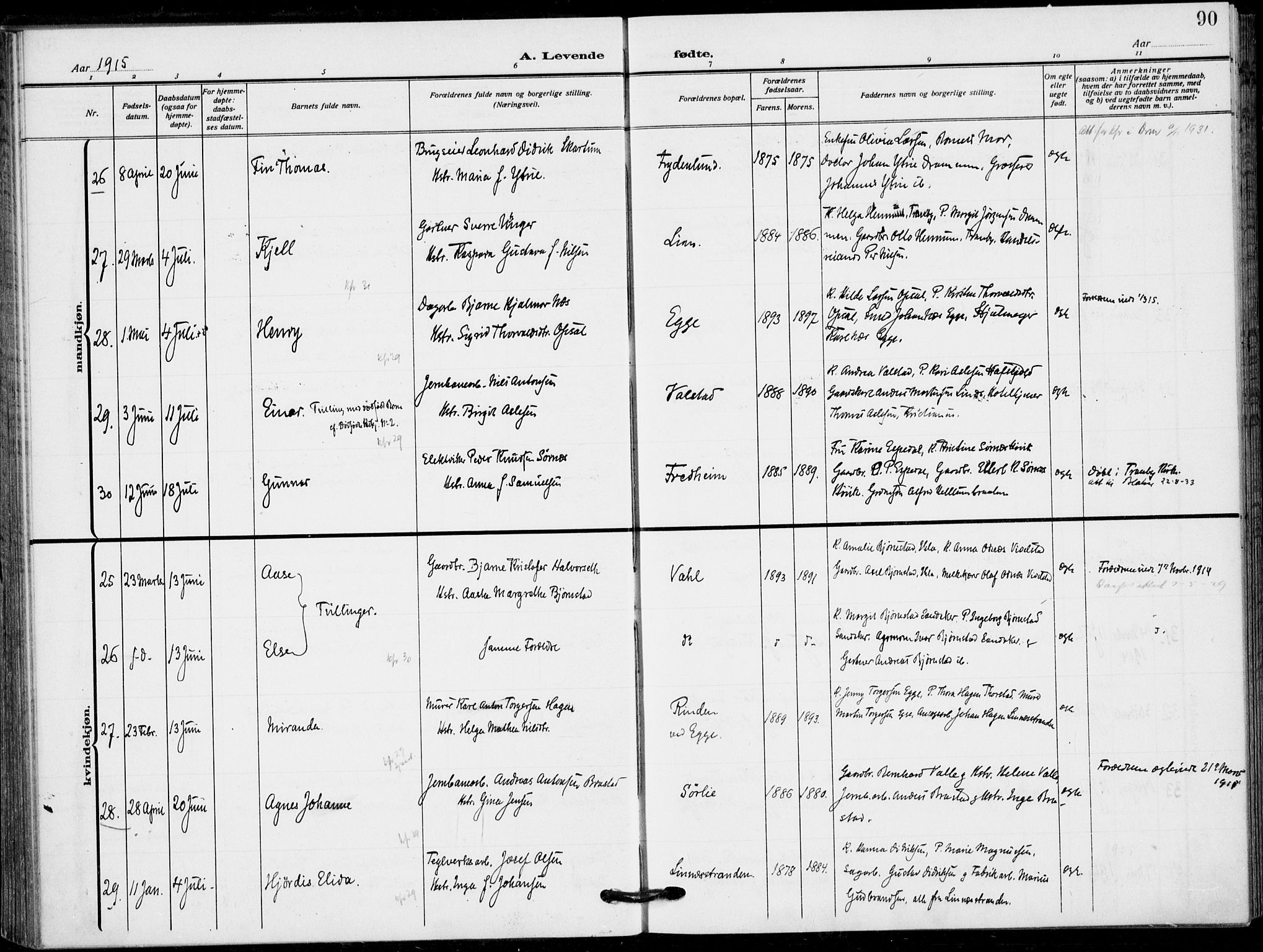 Lier kirkebøker, AV/SAKO-A-230/F/Fa/L0018: Parish register (official) no. I 18, 1909-1917, p. 90