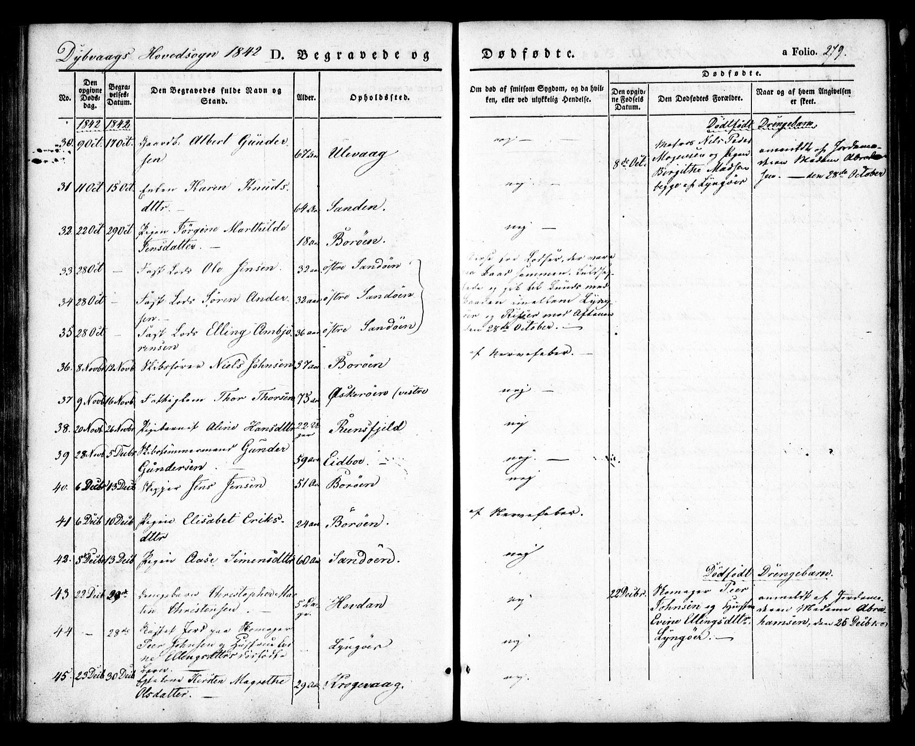 Dypvåg sokneprestkontor, AV/SAK-1111-0007/F/Fa/Faa/L0005: Parish register (official) no. A 5, 1841-1854, p. 279