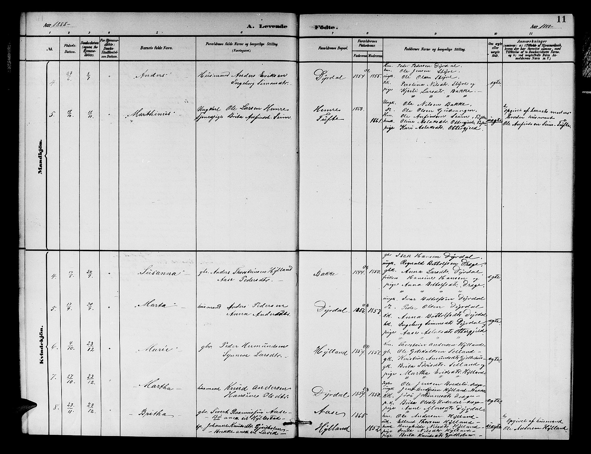 Aurland sokneprestembete, SAB/A-99937/H/Hb/Hbc/L0002: Parish register (copy) no. C 2, 1883-1900, p. 11