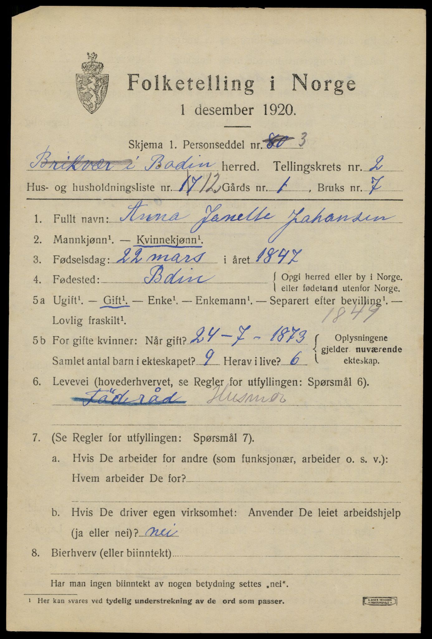 SAT, 1920 census for Bodin, 1920, p. 2102