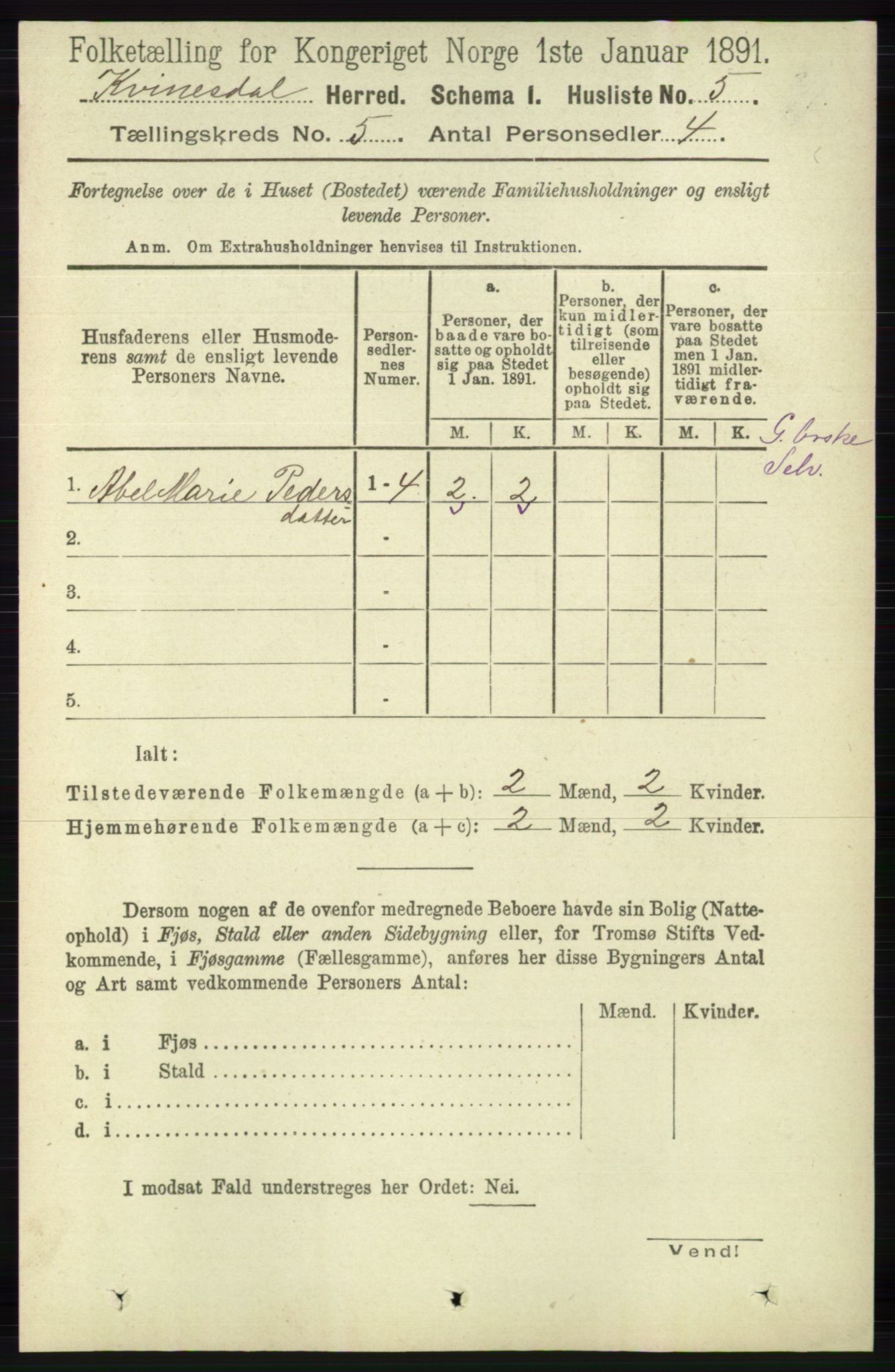 RA, 1891 census for 1037 Kvinesdal, 1891, p. 1628