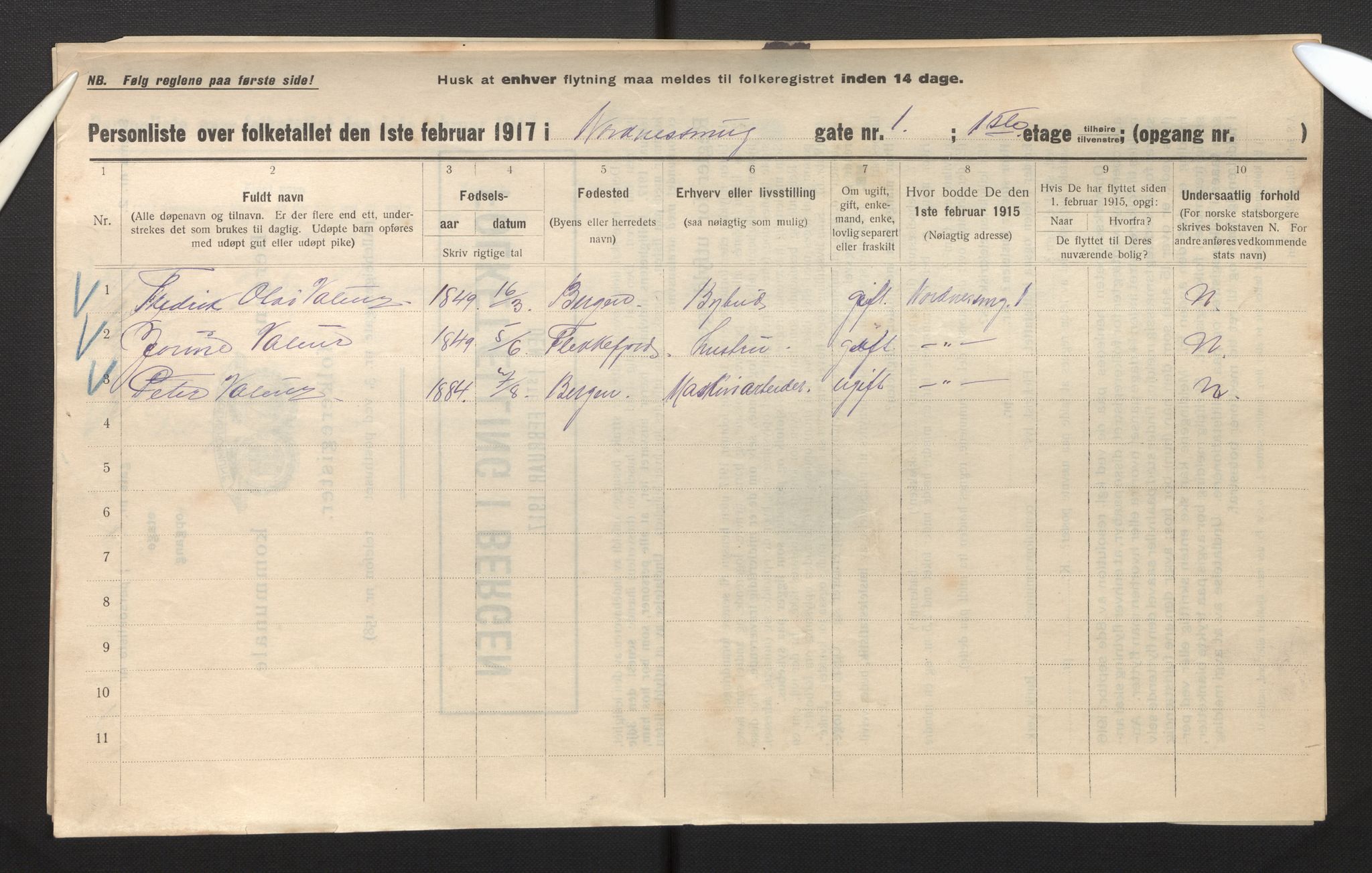 SAB, Municipal Census 1917 for Bergen, 1917, p. 26639