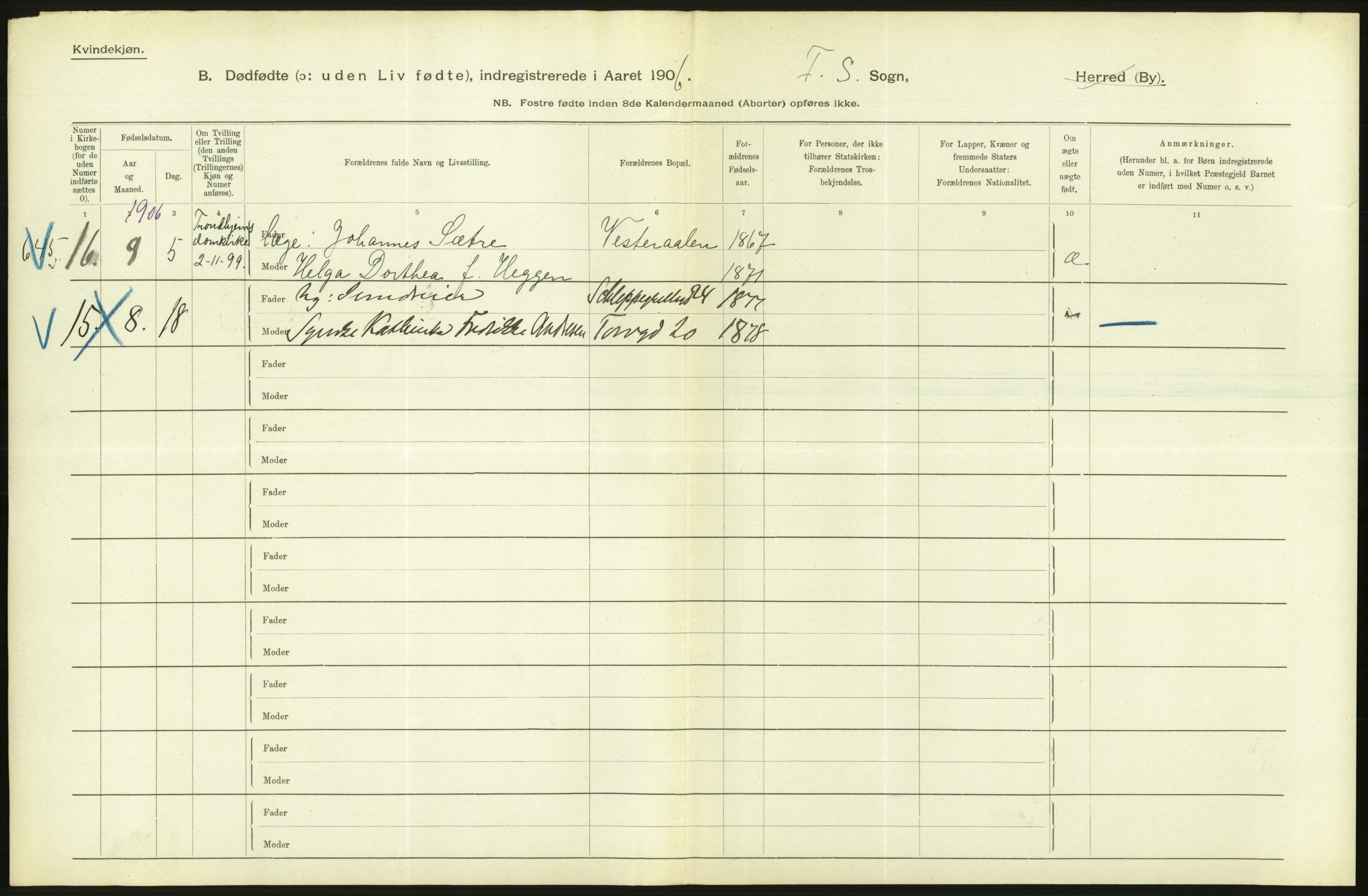 Statistisk sentralbyrå, Sosiodemografiske emner, Befolkning, AV/RA-S-2228/D/Df/Dfa/Dfad/L0010: Kristiania: Døde, dødfødte, 1906, p. 66