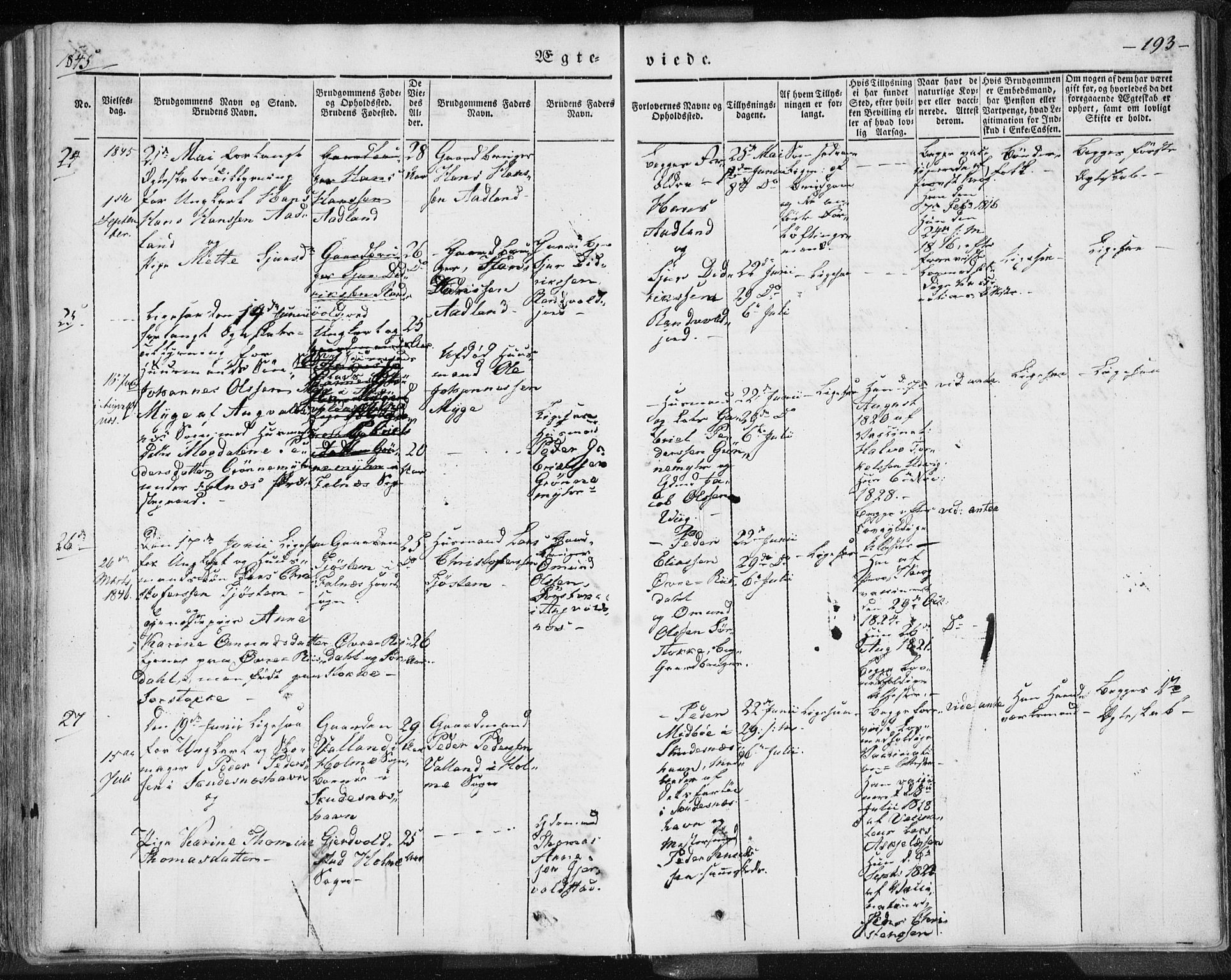 Skudenes sokneprestkontor, SAST/A -101849/H/Ha/Haa/L0002: Parish register (official) no. A 2.1, 1841-1846, p. 193