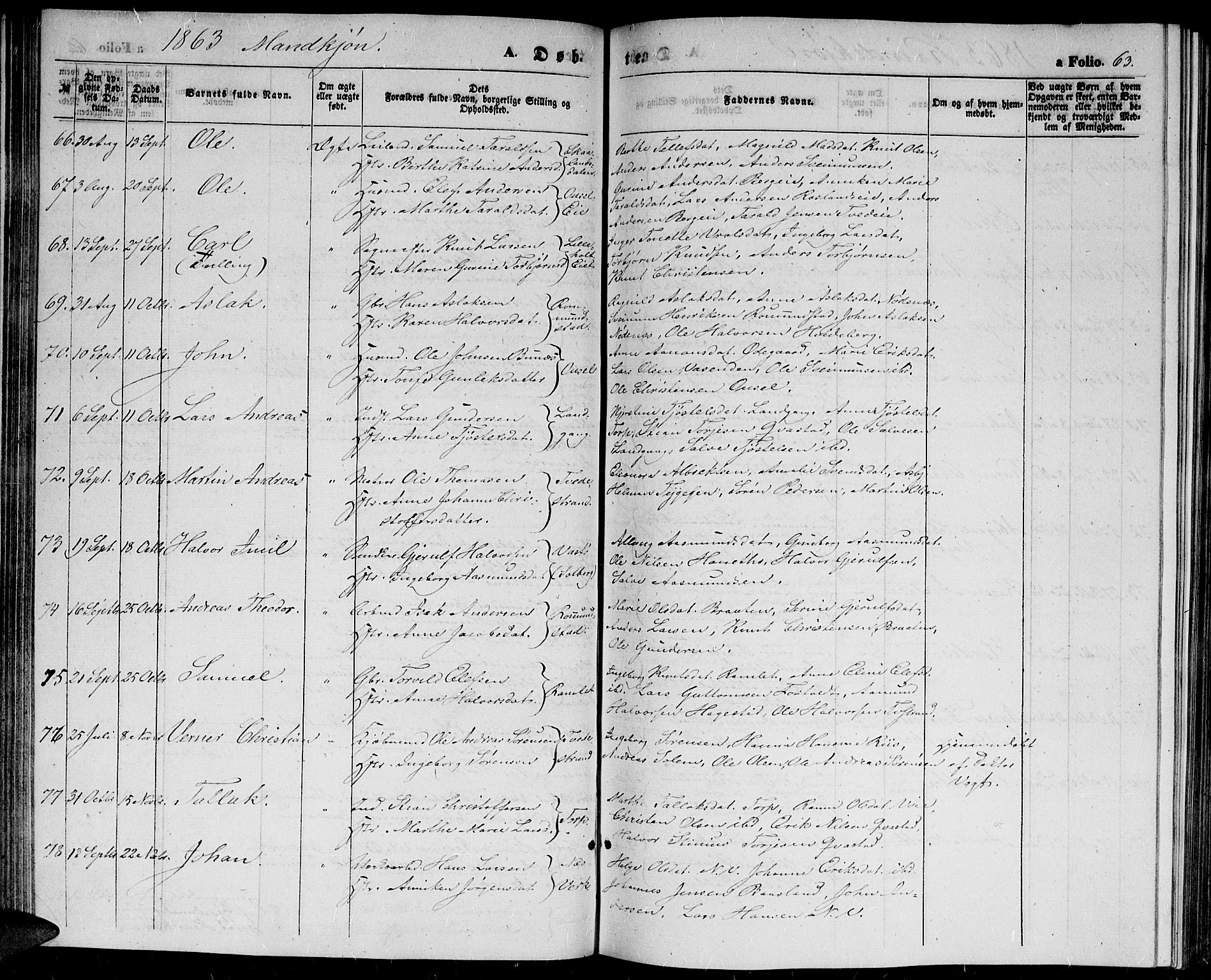 Holt sokneprestkontor, AV/SAK-1111-0021/F/Fb/L0008: Parish register (copy) no. B 8, 1858-1871, p. 63