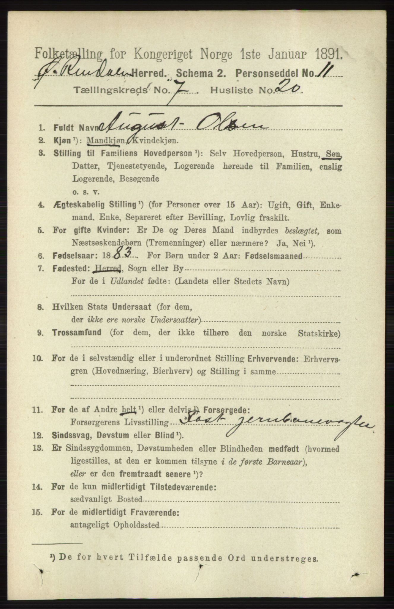 RA, 1891 census for 0433 Øvre Rendal, 1891, p. 1906