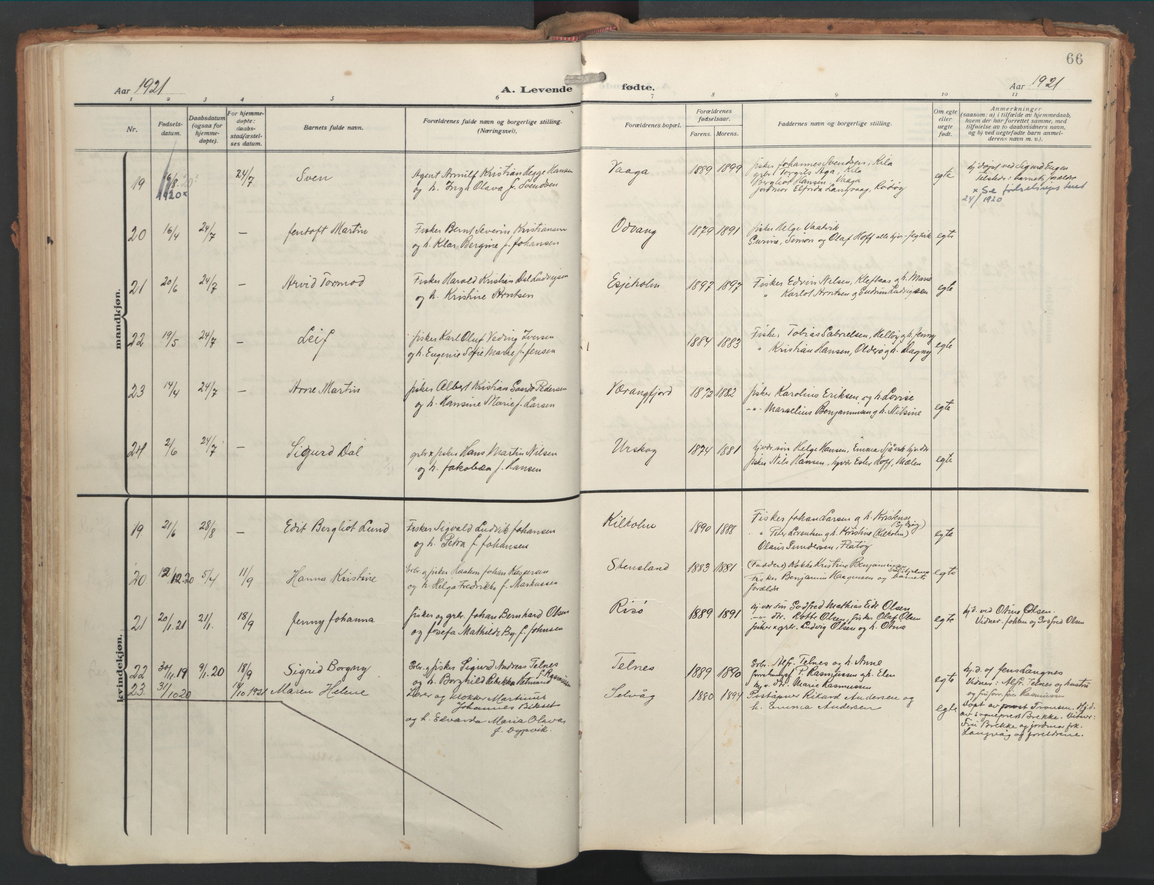 Ministerialprotokoller, klokkerbøker og fødselsregistre - Nordland, AV/SAT-A-1459/841/L0614: Parish register (official) no. 841A17, 1911-1925, p. 66