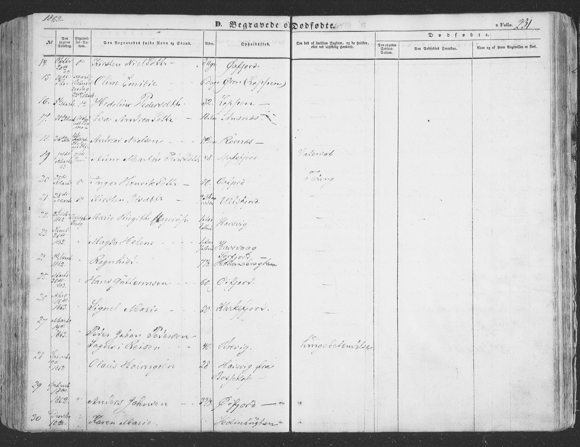 Loppa sokneprestkontor, AV/SATØ-S-1339/H/Ha/L0004kirke: Parish register (official) no. 4, 1849-1868, p. 231