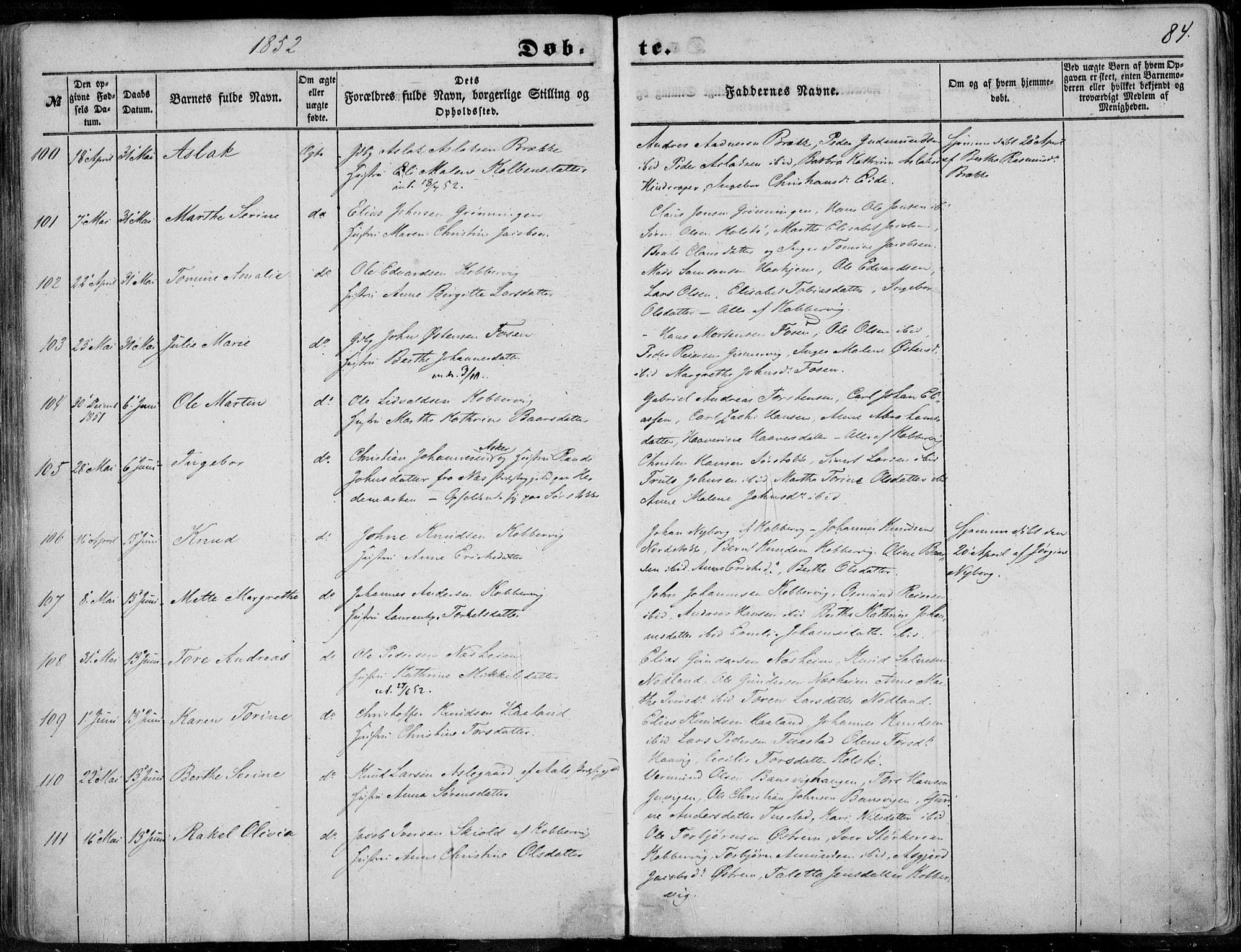 Avaldsnes sokneprestkontor, AV/SAST-A -101851/H/Ha/Haa/L0008: Parish register (official) no. A 8, 1847-1857, p. 84