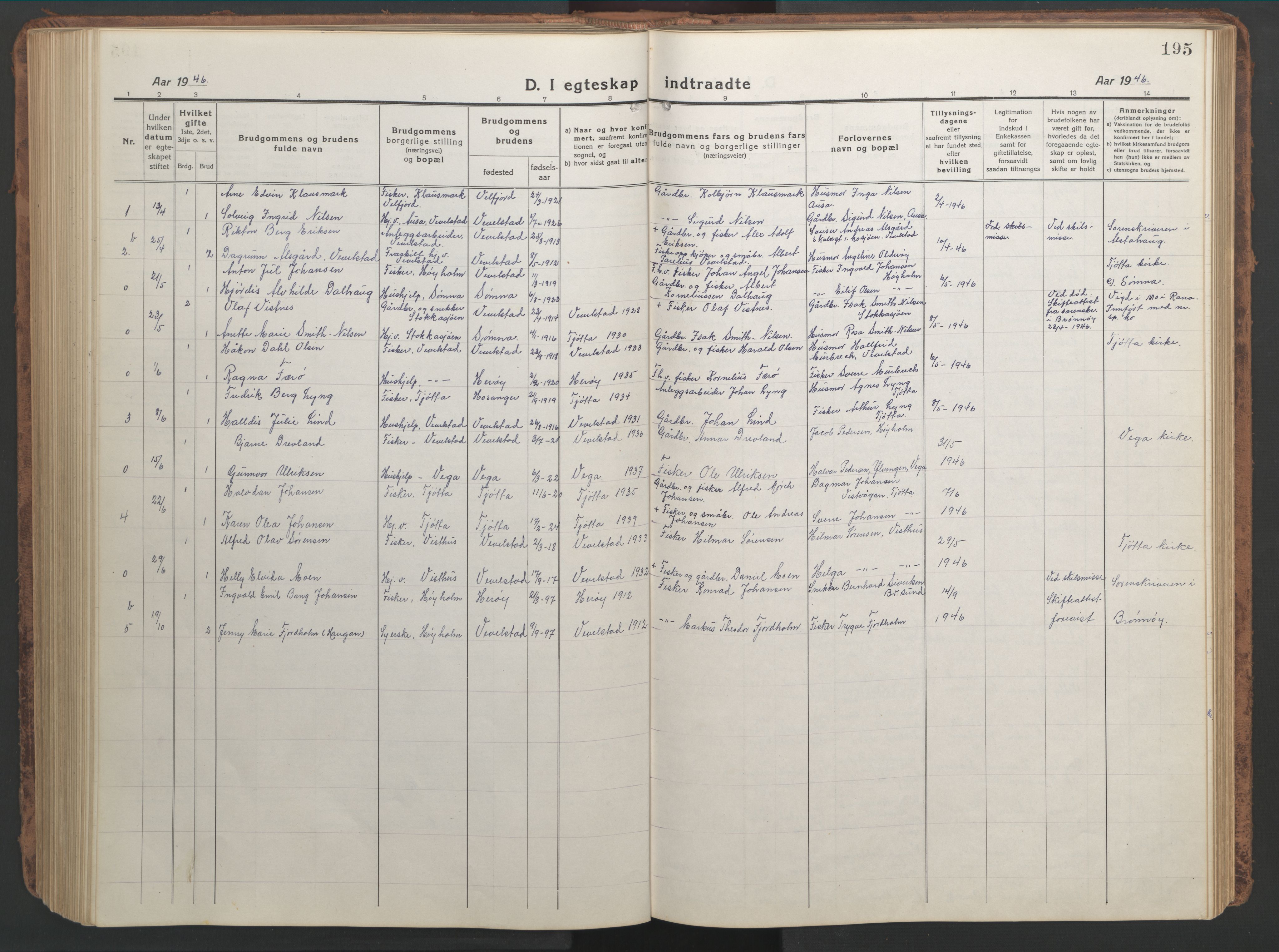 Ministerialprotokoller, klokkerbøker og fødselsregistre - Nordland, SAT/A-1459/819/L0278: Parish register (copy) no. 819C04, 1917-1967, p. 195
