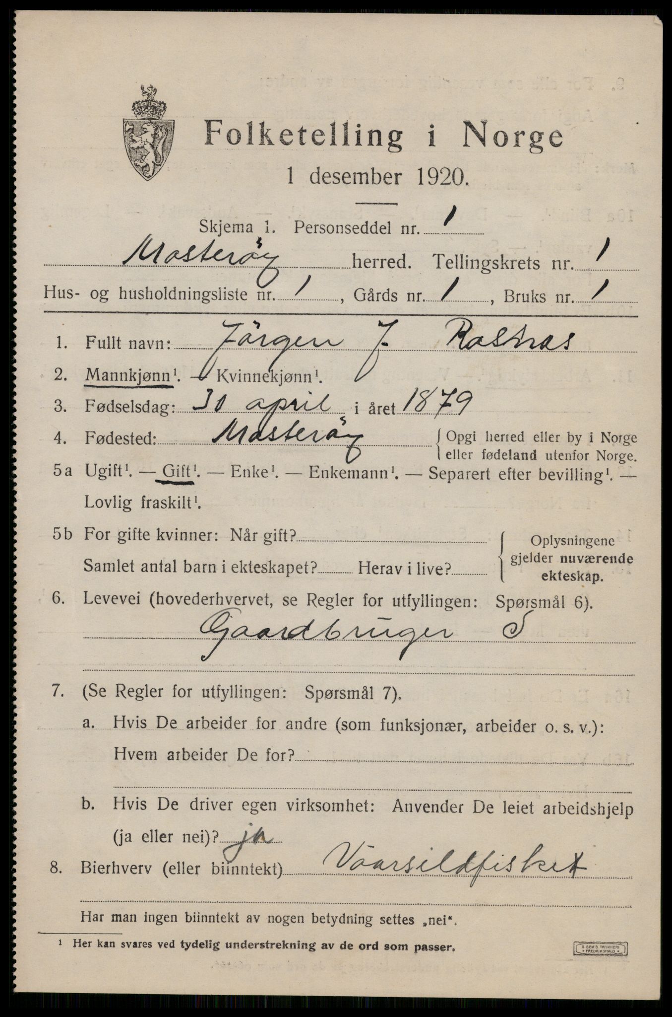 SAST, 1920 census for Mosterøy, 1920, p. 528