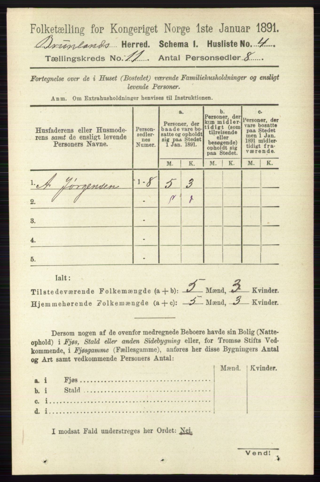 RA, 1891 census for 0726 Brunlanes, 1891, p. 5295