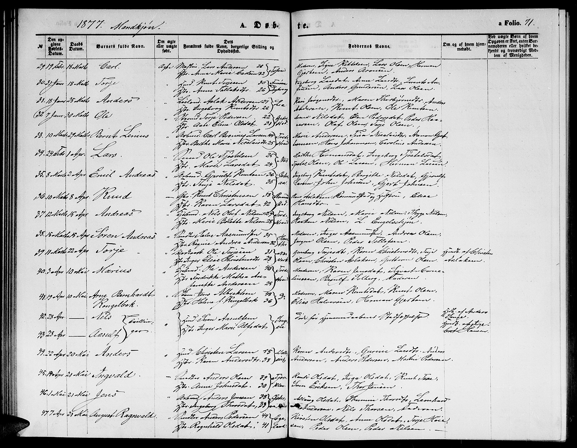 Holt sokneprestkontor, AV/SAK-1111-0021/F/Fb/L0009: Parish register (copy) no. B 9, 1871-1883, p. 71