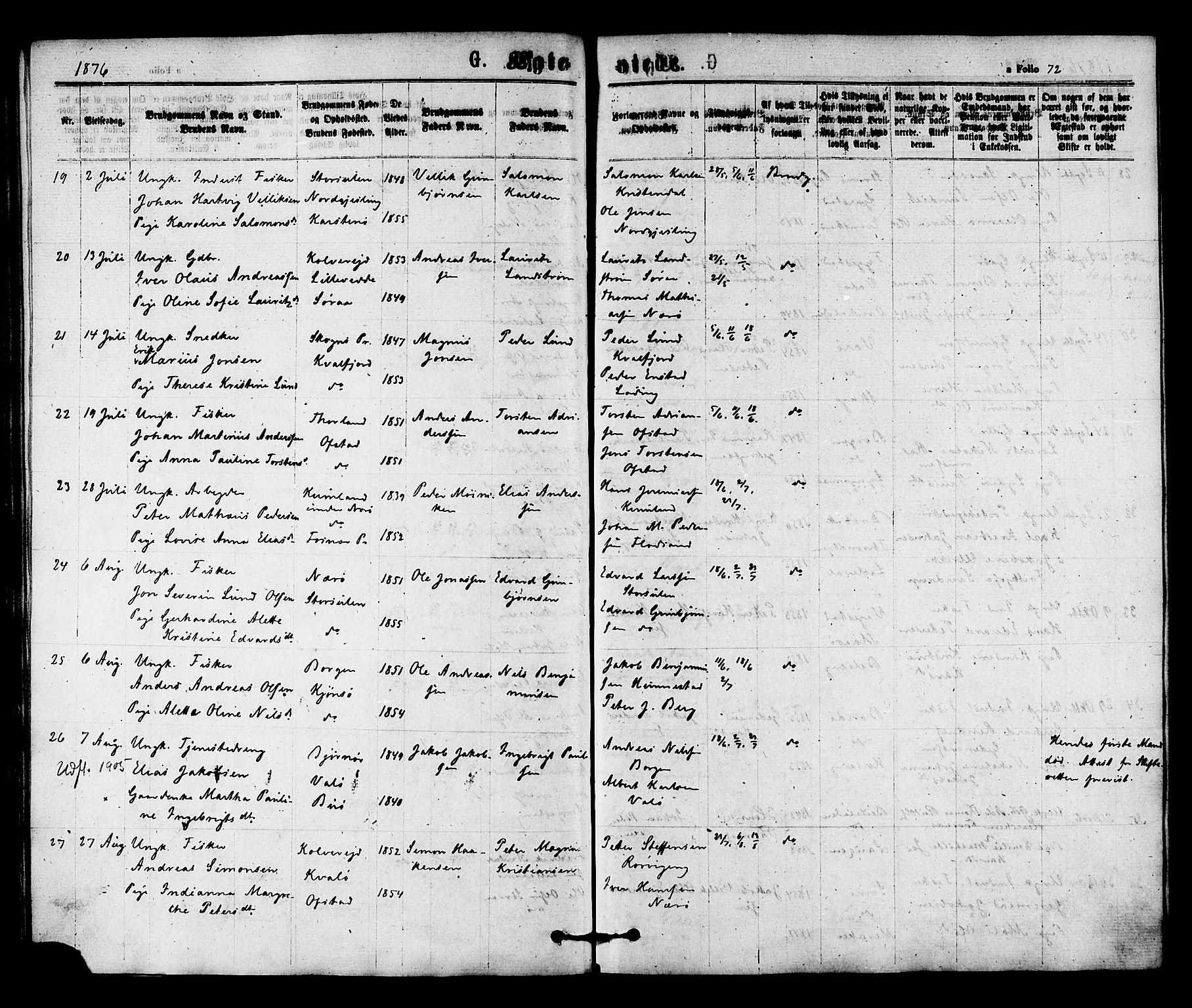 Ministerialprotokoller, klokkerbøker og fødselsregistre - Nord-Trøndelag, AV/SAT-A-1458/784/L0671: Parish register (official) no. 784A06, 1876-1879, p. 72