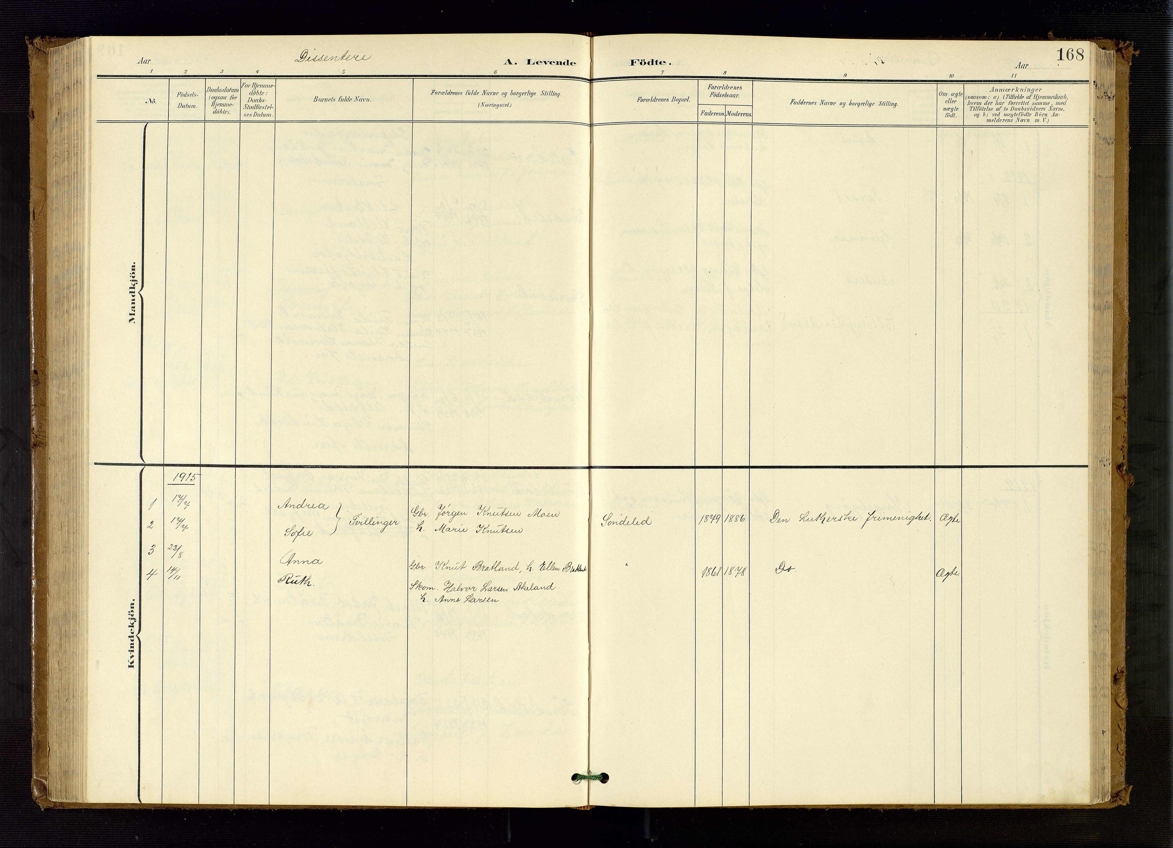 Søndeled sokneprestkontor, SAK/1111-0038/F/Fb/L0005: Parish register (copy) no. B 6, 1900-1962, p. 168