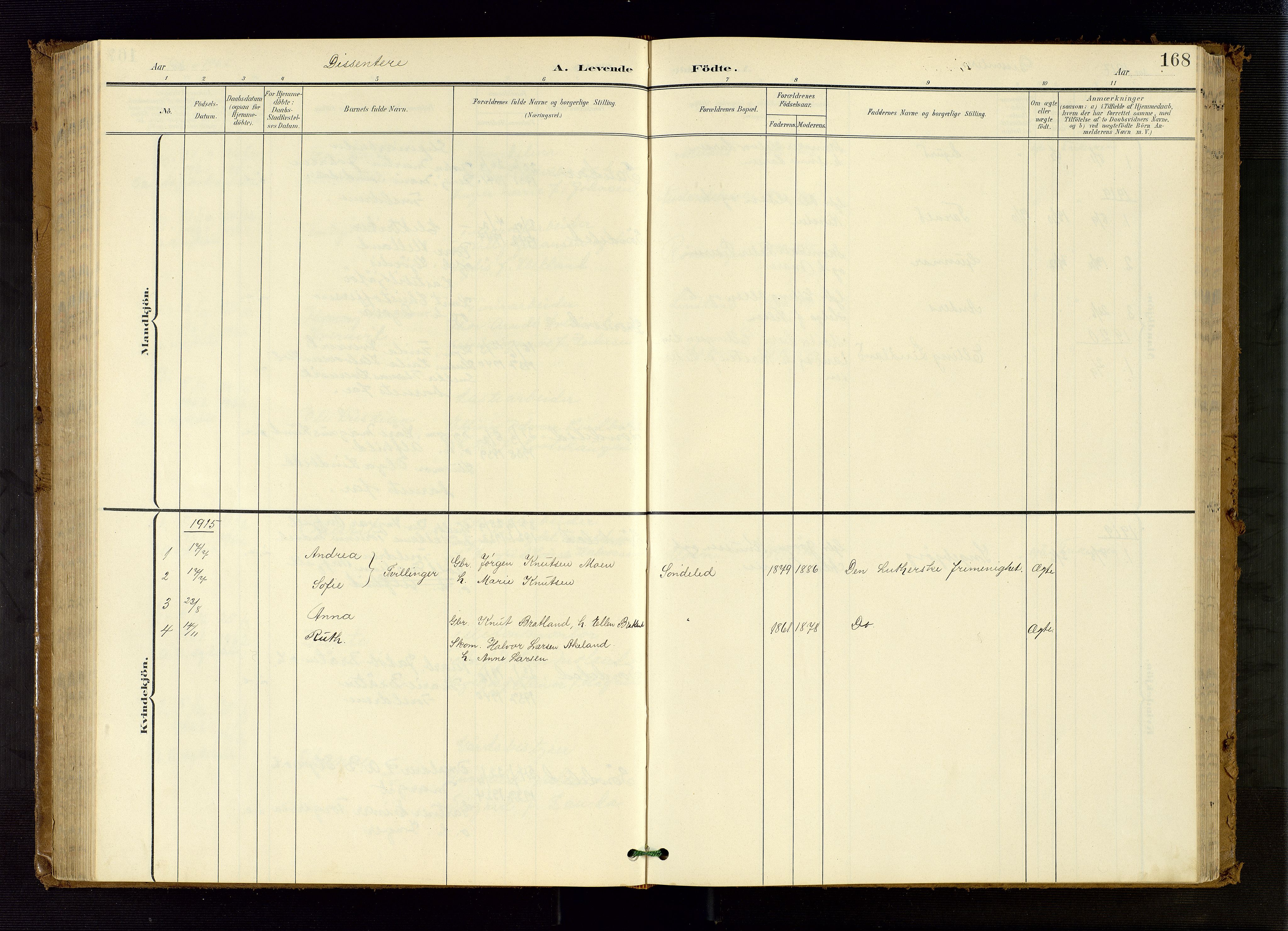 Søndeled sokneprestkontor, AV/SAK-1111-0038/F/Fb/L0005: Parish register (copy) no. B 6, 1900-1962, p. 168