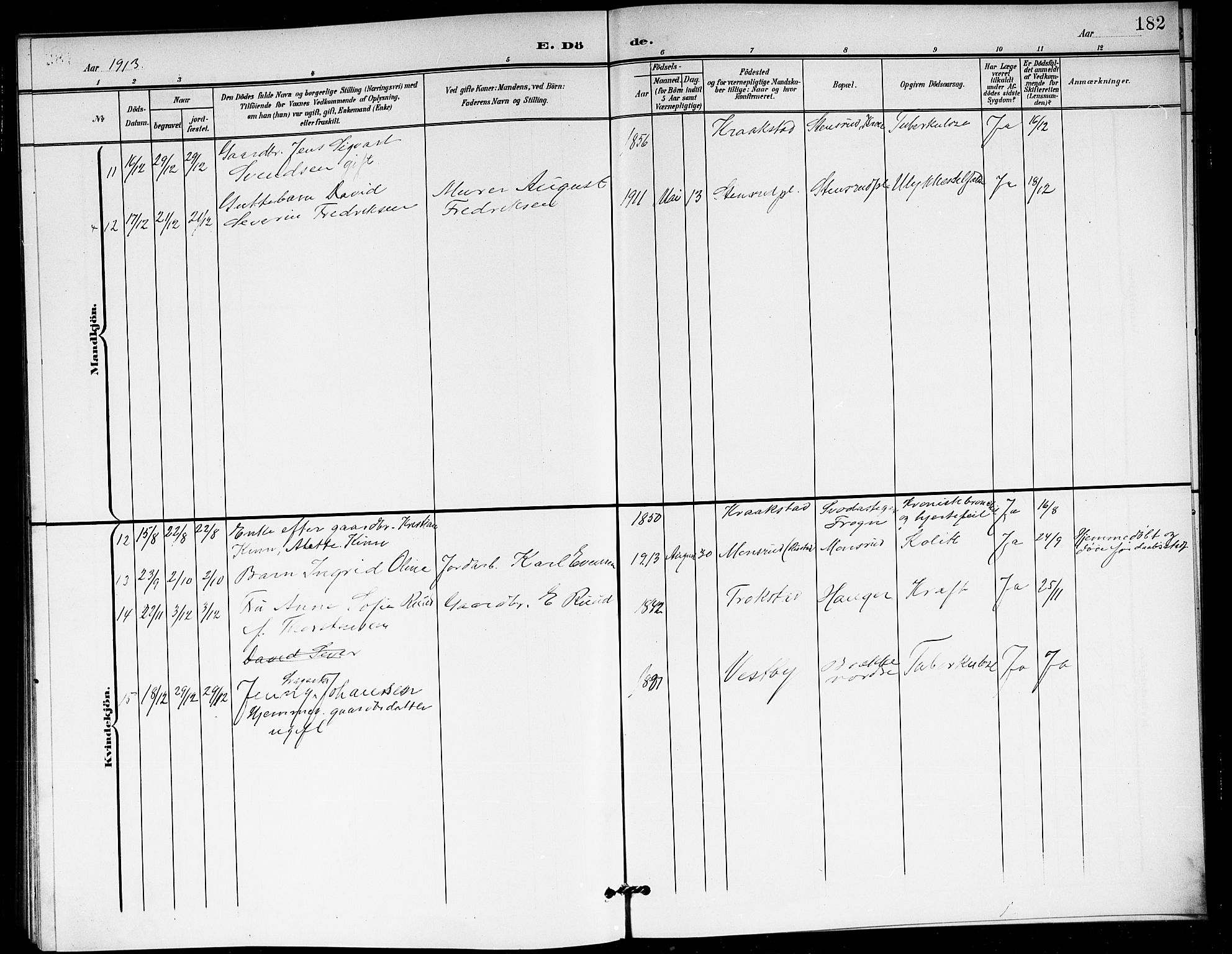 Ås prestekontor Kirkebøker, AV/SAO-A-10894/G/Ga/L0004: Parish register (copy) no. I 4, 1901-1915, p. 182