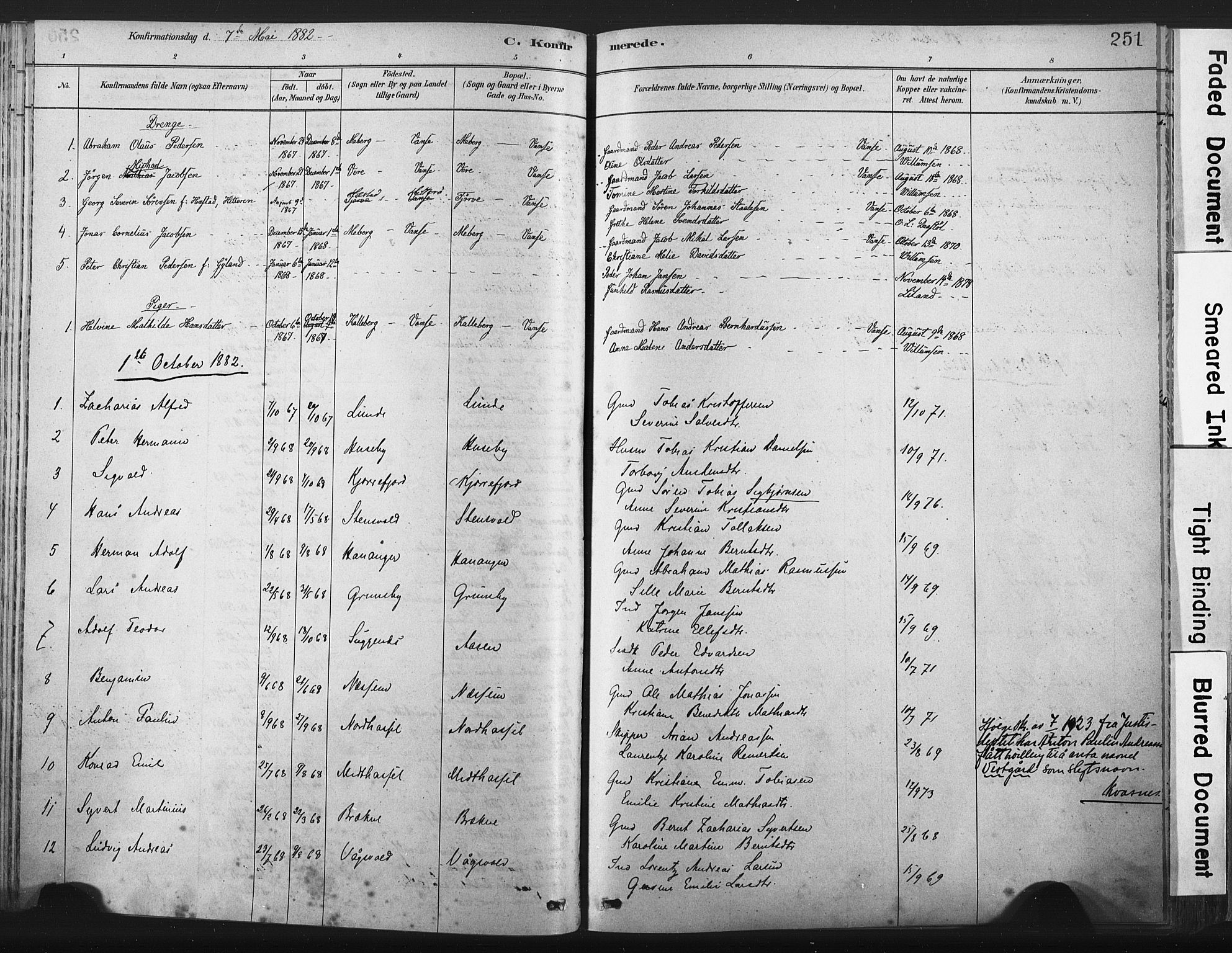 Lista sokneprestkontor, AV/SAK-1111-0027/F/Fa/L0012: Parish register (official) no. A 12, 1879-1903, p. 251