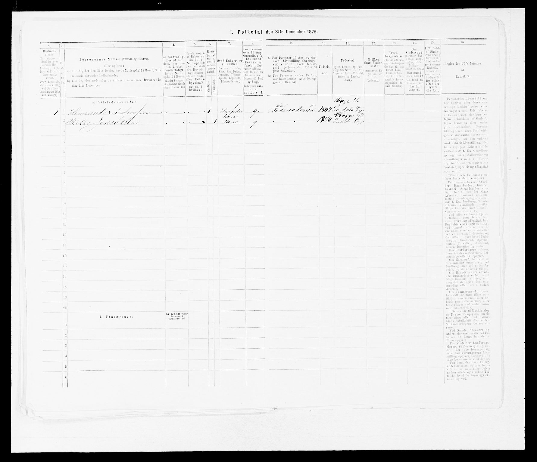 SAB, 1875 census for 1422P Lærdal, 1875, p. 134