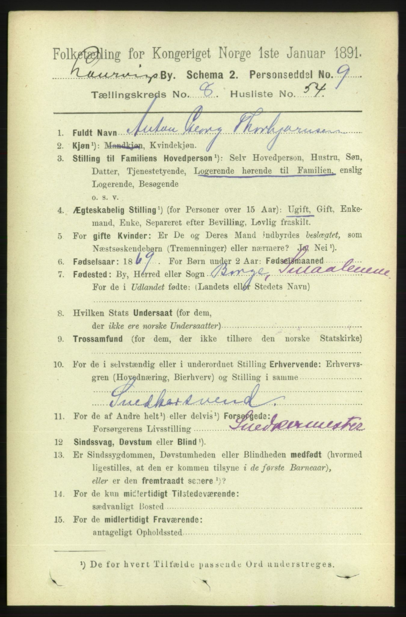 RA, 1891 census for 0707 Larvik, 1891, p. 8477