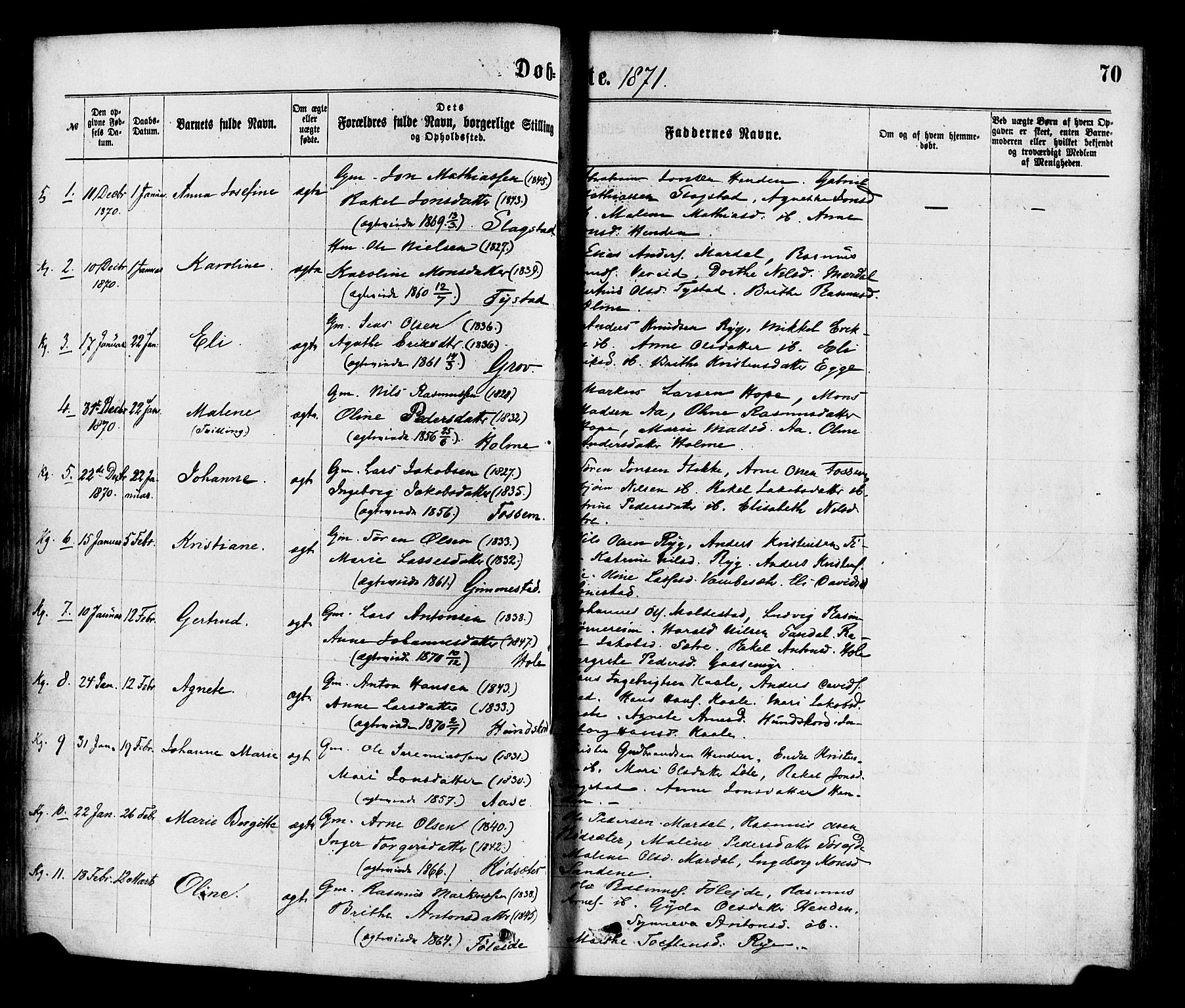 Gloppen sokneprestembete, SAB/A-80101/H/Haa/Haaa/L0010: Parish register (official) no. A 10, 1871-1884, p. 70