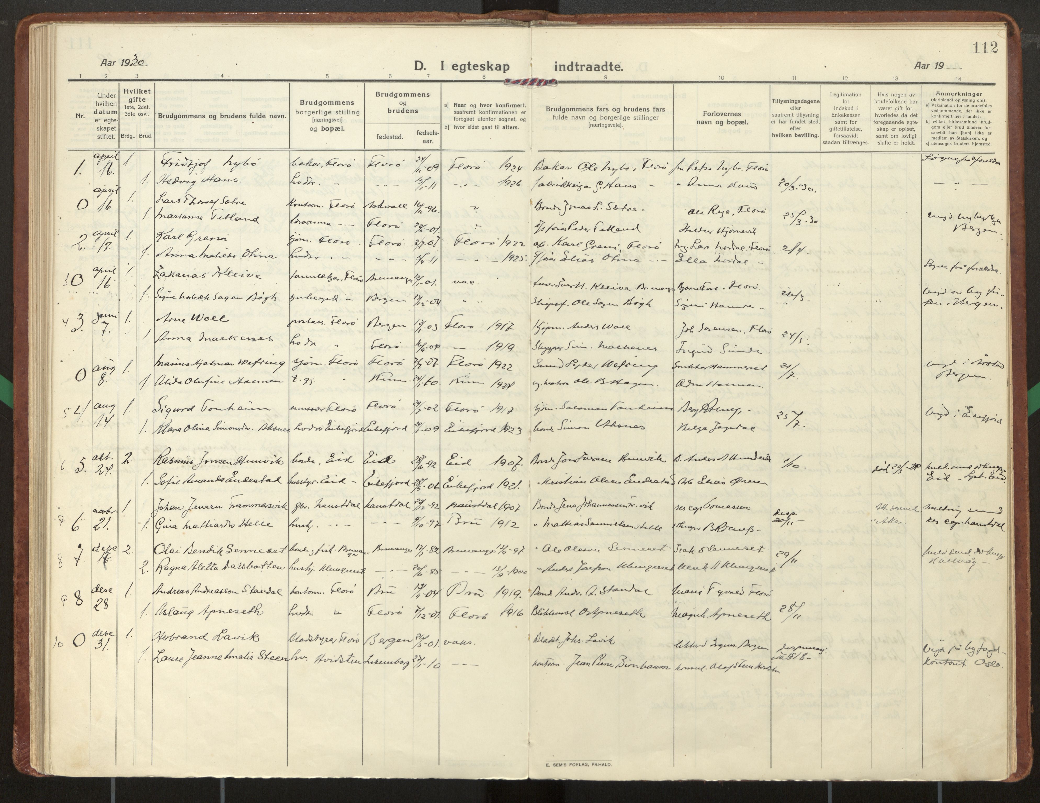 Kinn sokneprestembete, AV/SAB-A-80801/H/Haa/Haac/L0003: Parish register (official) no. C 3, 1917-1934, p. 112