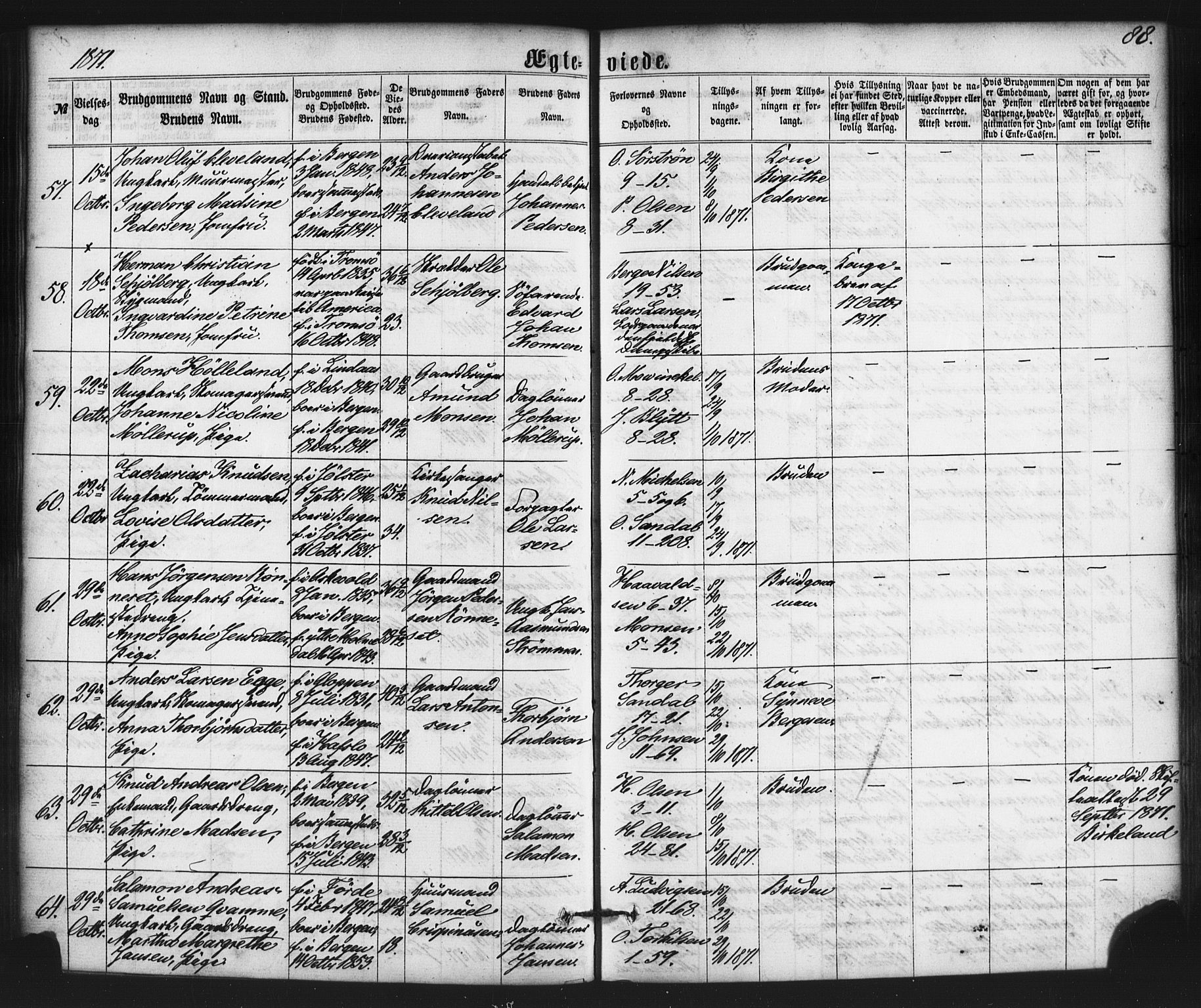 Nykirken Sokneprestembete, SAB/A-77101/H/Haa/L0032: Parish register (official) no. D 2, 1861-1883, p. 88