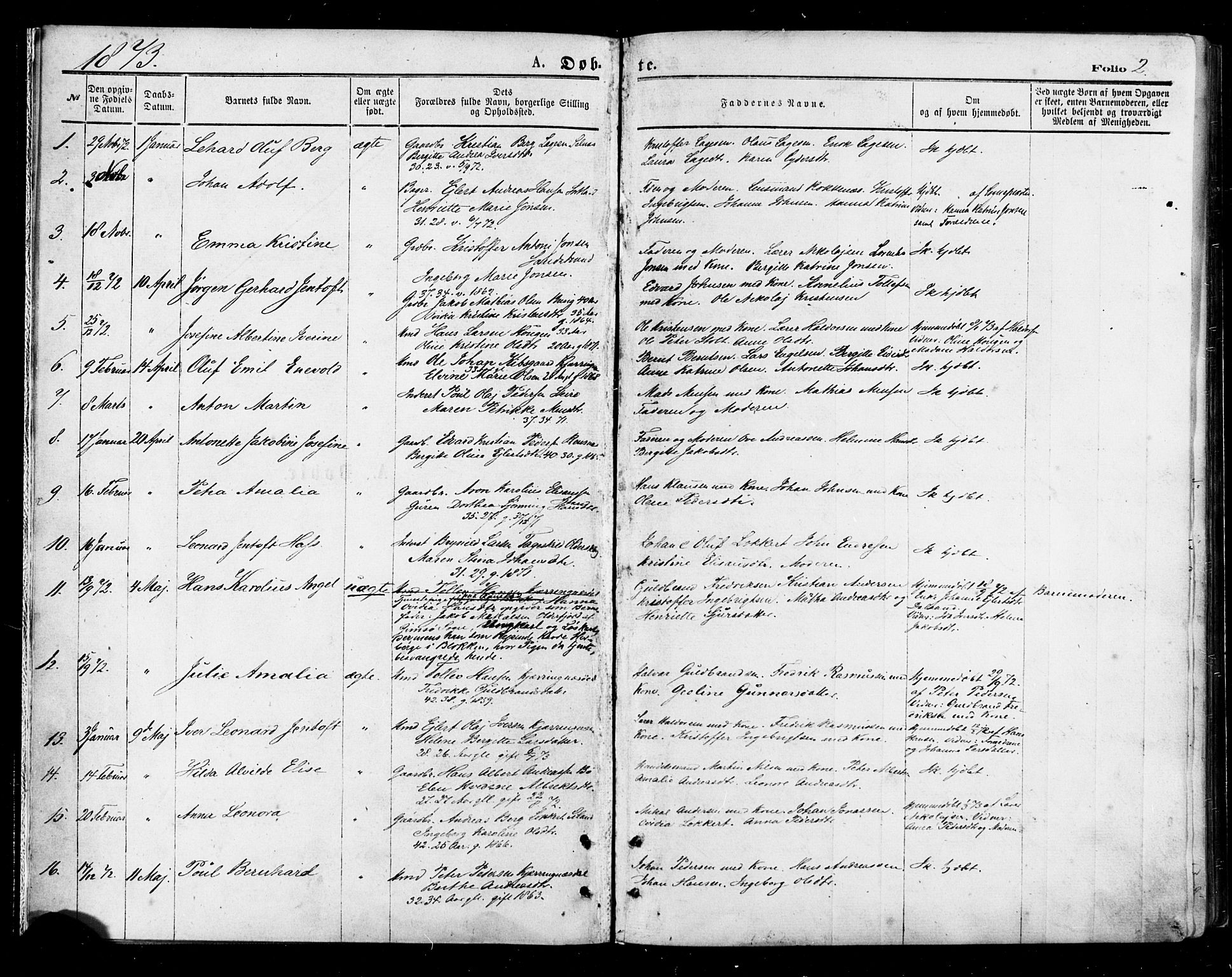 Ministerialprotokoller, klokkerbøker og fødselsregistre - Nordland, AV/SAT-A-1459/895/L1370: Parish register (official) no. 895A05, 1873-1884, p. 2