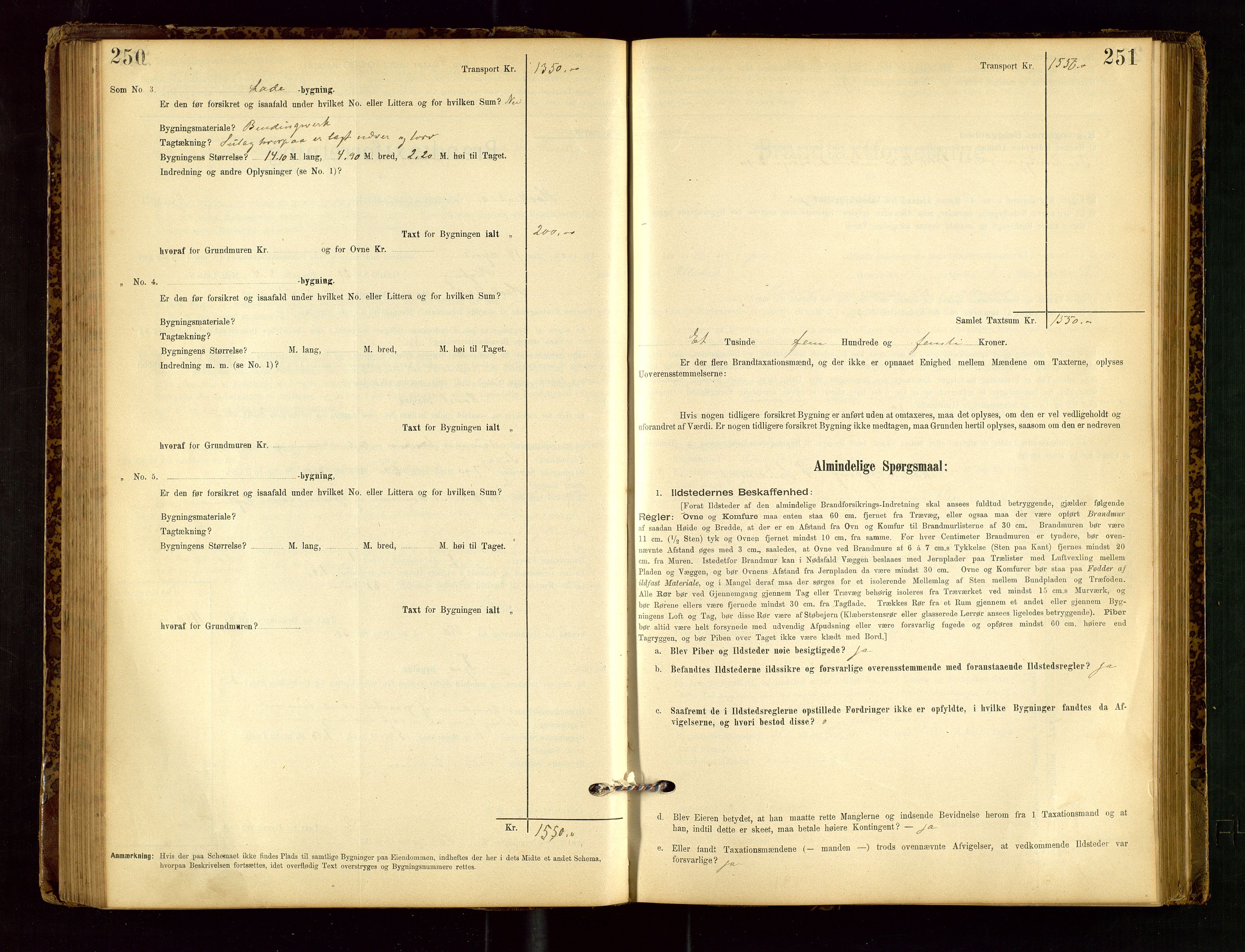 Heskestad lensmannskontor, SAST/A-100304/Gob/L0001: "Brandtaxationsprotokol", 1894-1915, p. 250-251
