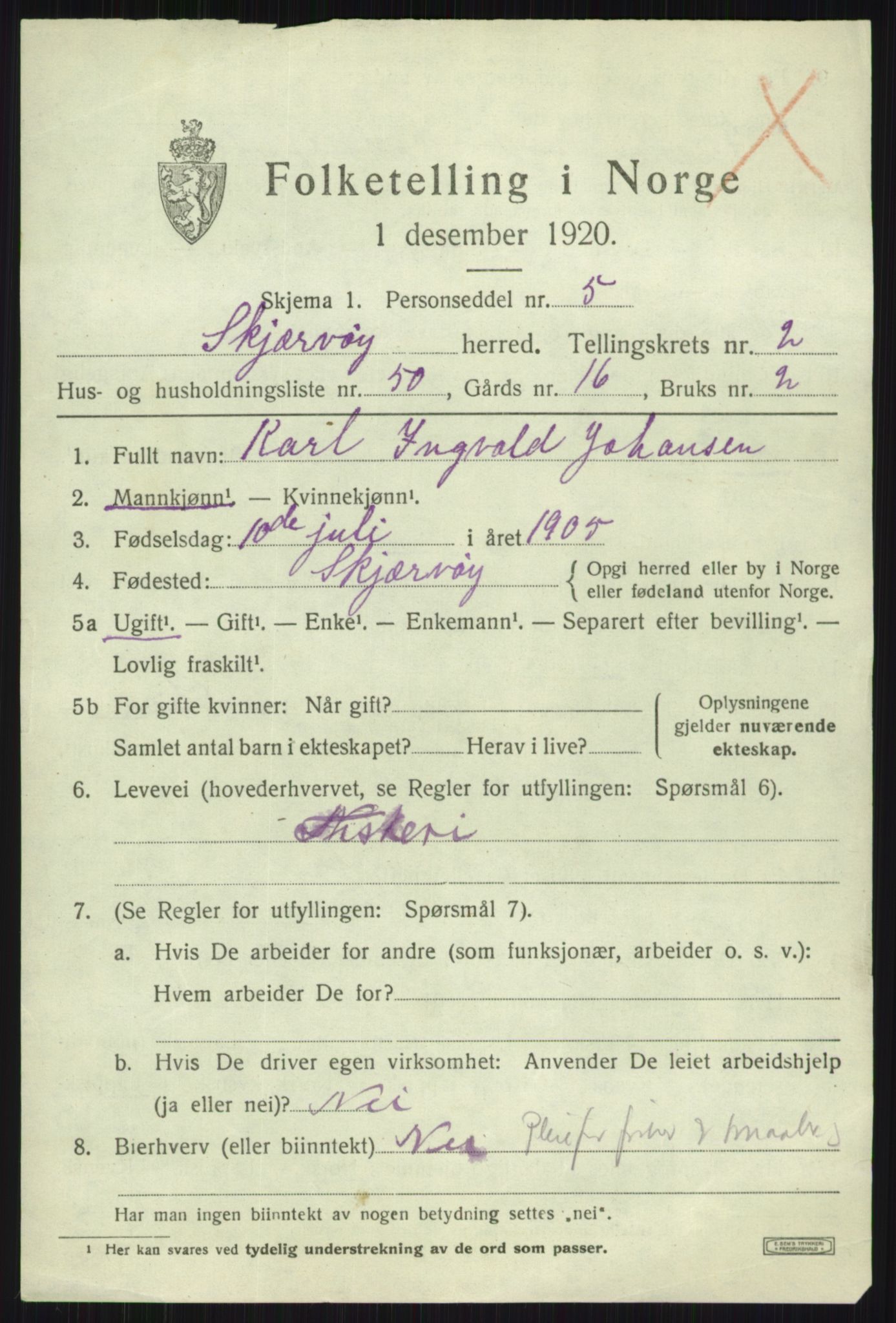 SATØ, 1920 census for Skjervøy, 1920, p. 2105