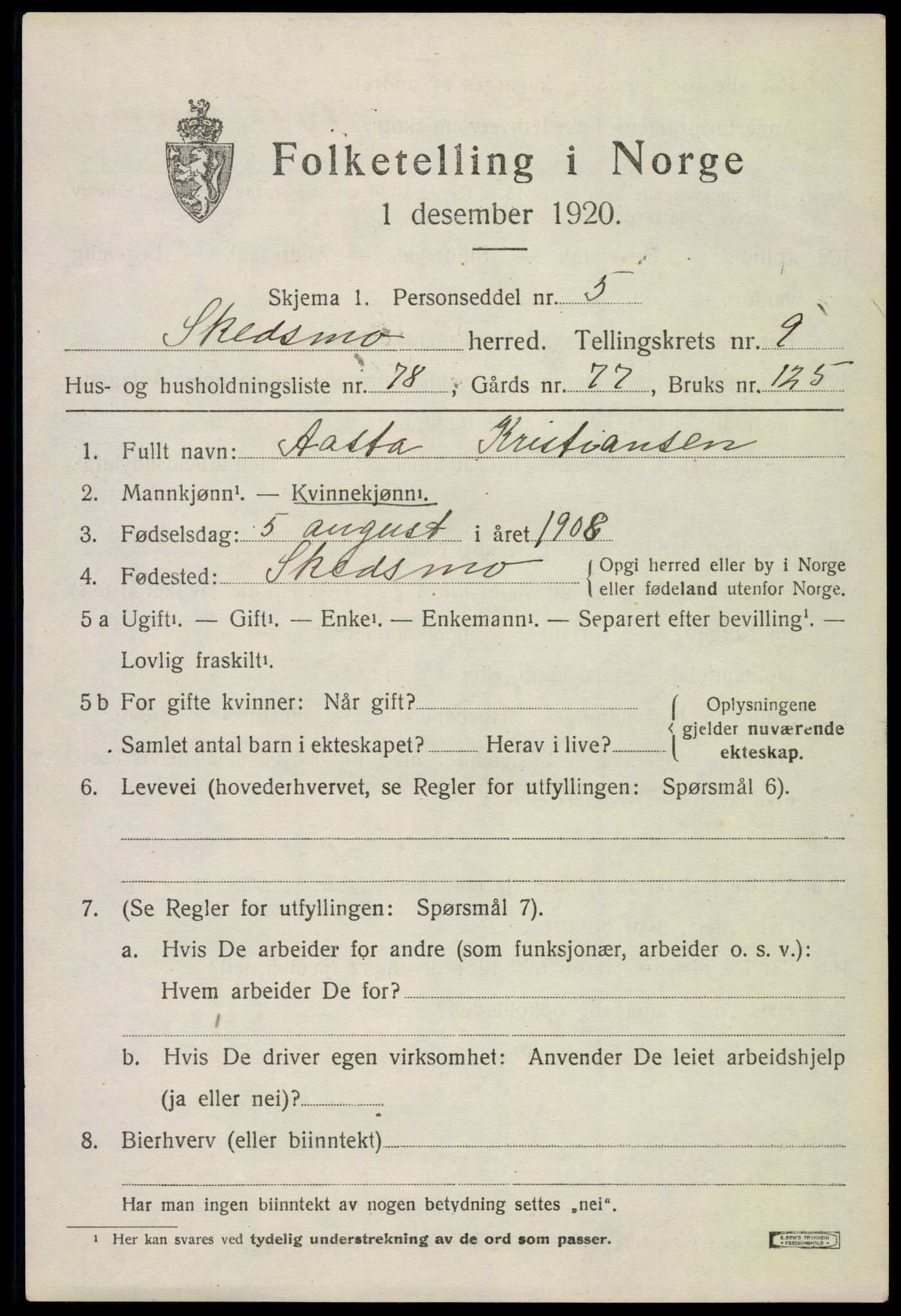 SAO, 1920 census for Skedsmo, 1920, p. 11631